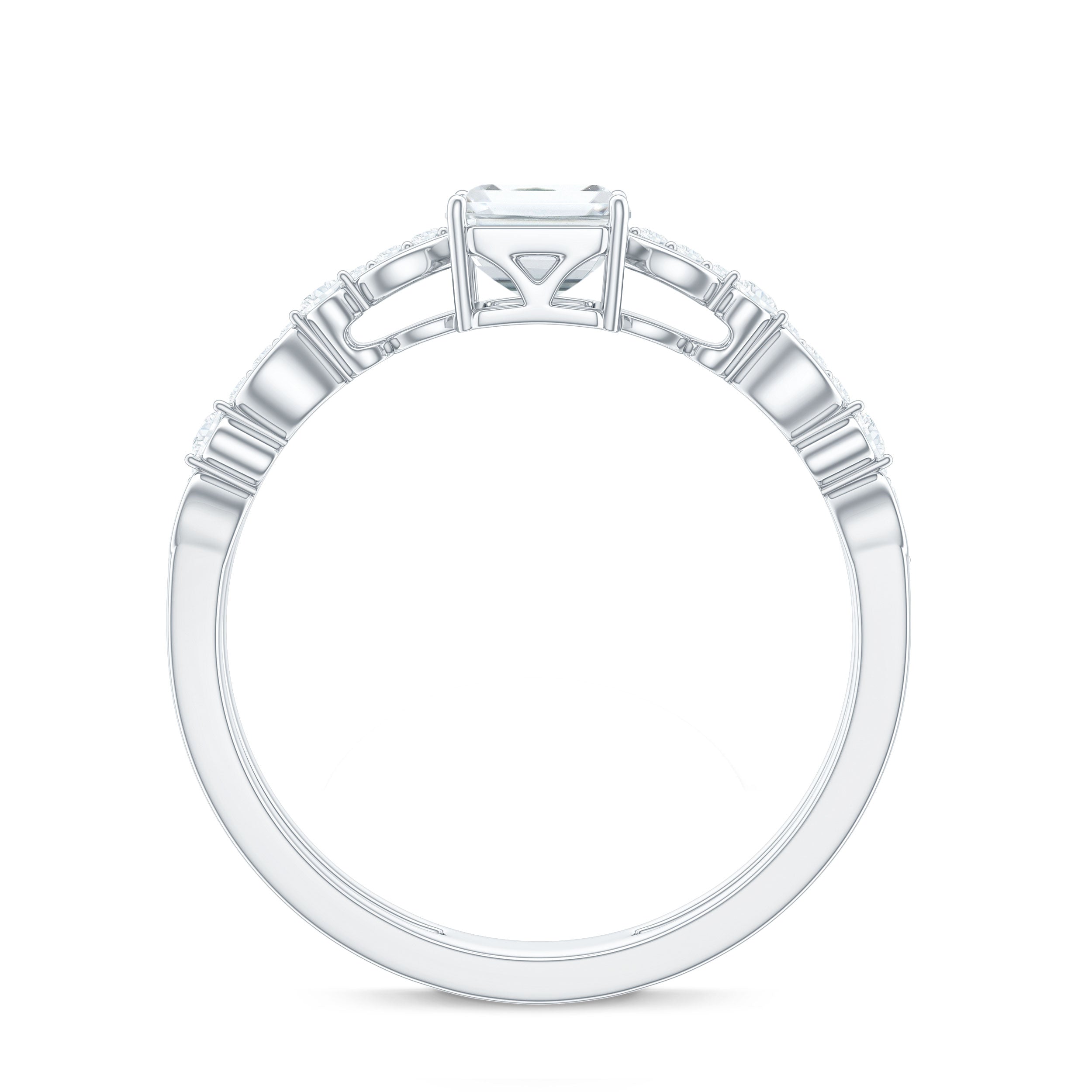 1.8 Carat Emerald Cut Moissanite Solitaire Engagement Double Band Ring