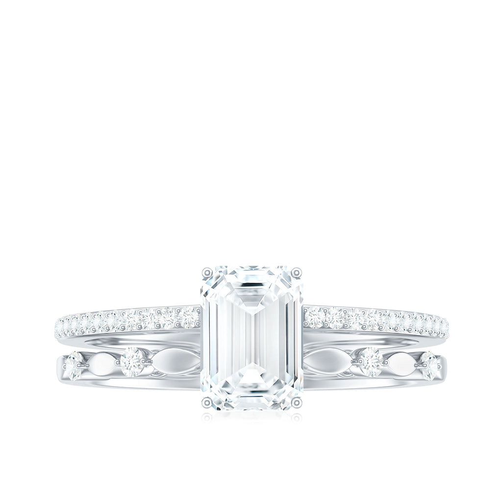 1.8 Carat Emerald Cut Moissanite Solitaire Engagement Double Band Ring