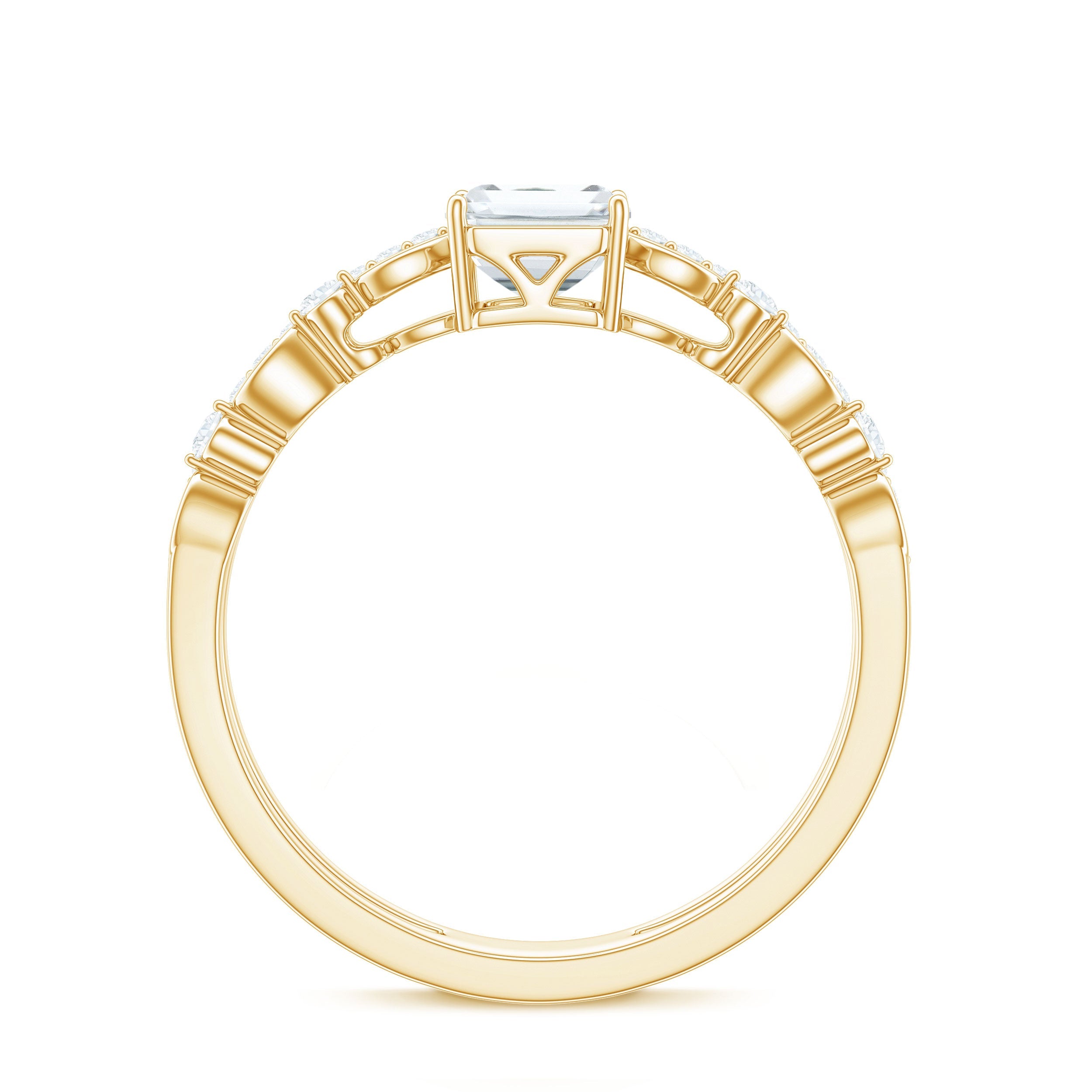 1.8 Carat Emerald Cut Moissanite Solitaire Engagement Double Band Ring