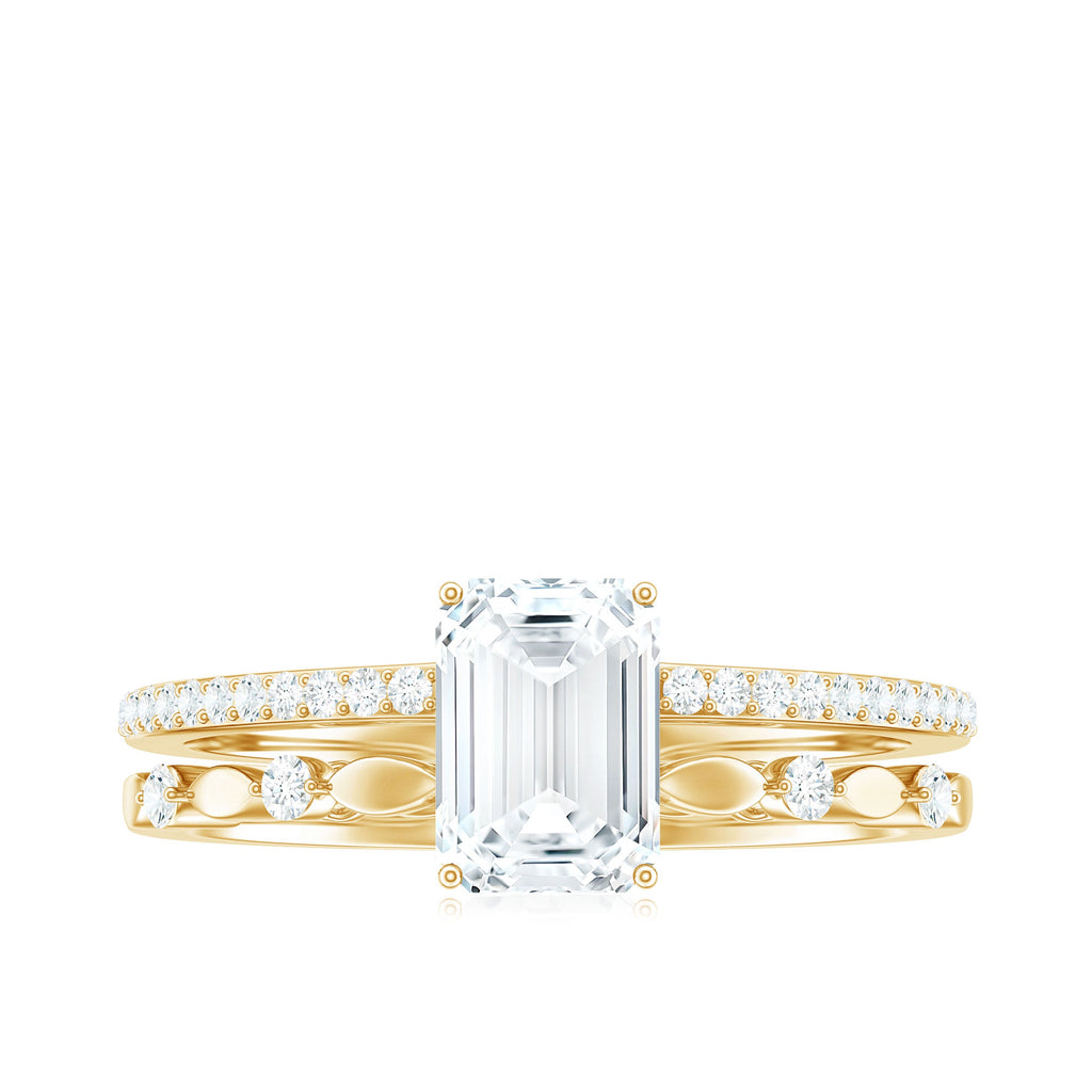 1.8 Carat Emerald Cut Moissanite Solitaire Engagement Double Band Ring