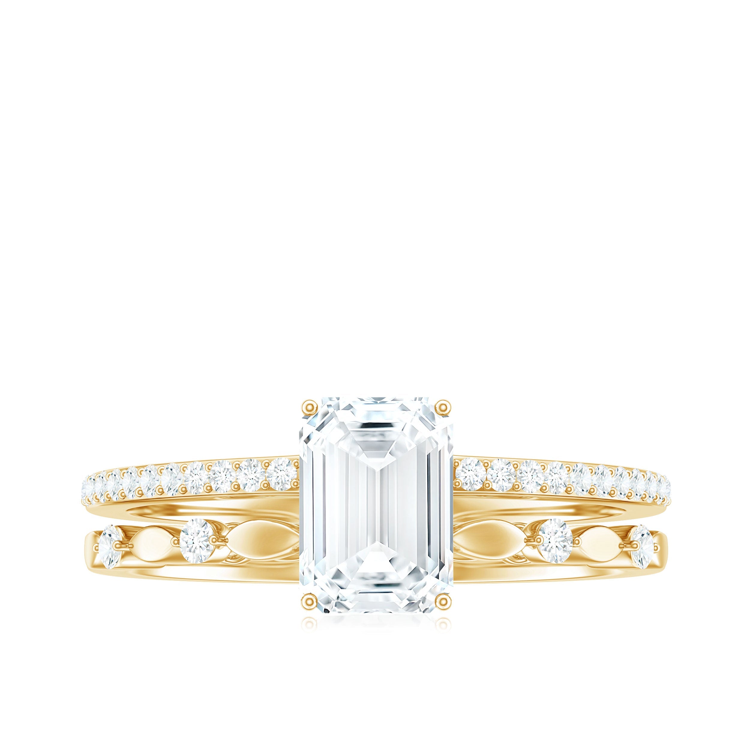 1.8 Carat Emerald Cut Moissanite Solitaire Engagement Double Band Ring