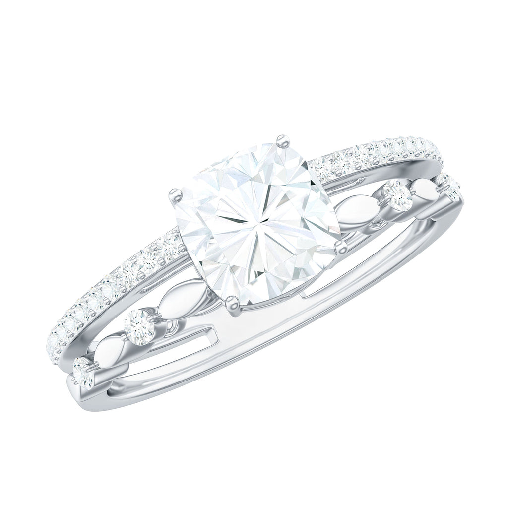 1.7 Carat Cushion Cut Moissanite Solitaire Double Band Engagement Ring