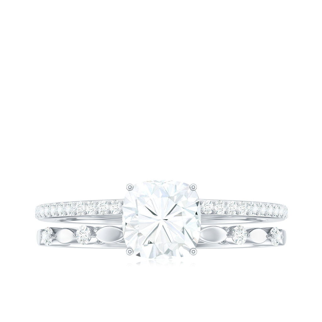 1.7 Carat Cushion Cut Moissanite Solitaire Double Band Engagement Ring