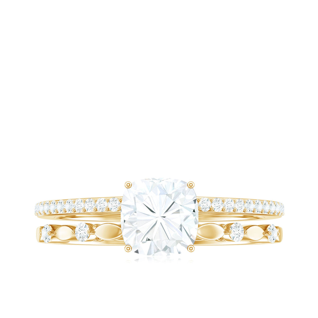 1.7 Carat Cushion Cut Moissanite Solitaire Double Band Engagement Ring