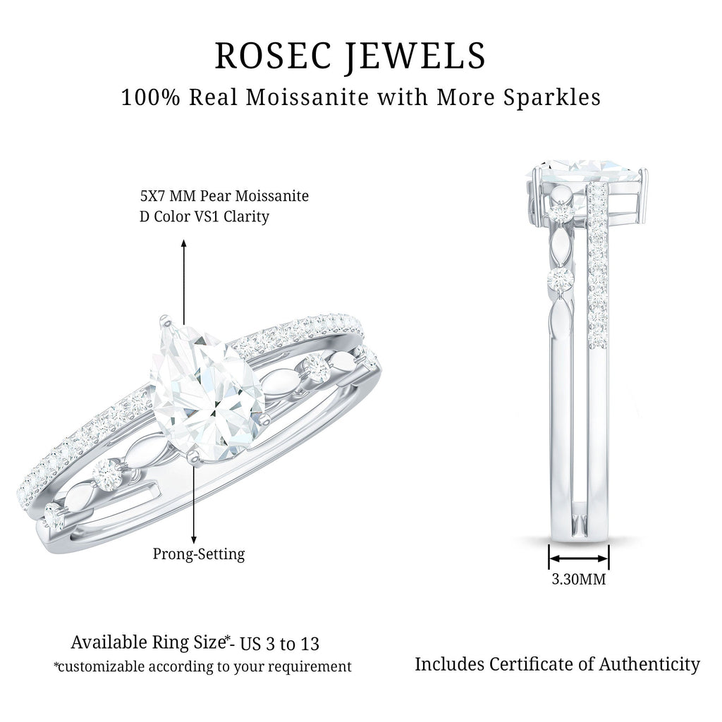 Pear Shaped Moissanite Double Band Engagement Ring