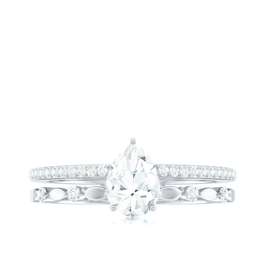 Pear Shaped Moissanite Double Band Engagement Ring