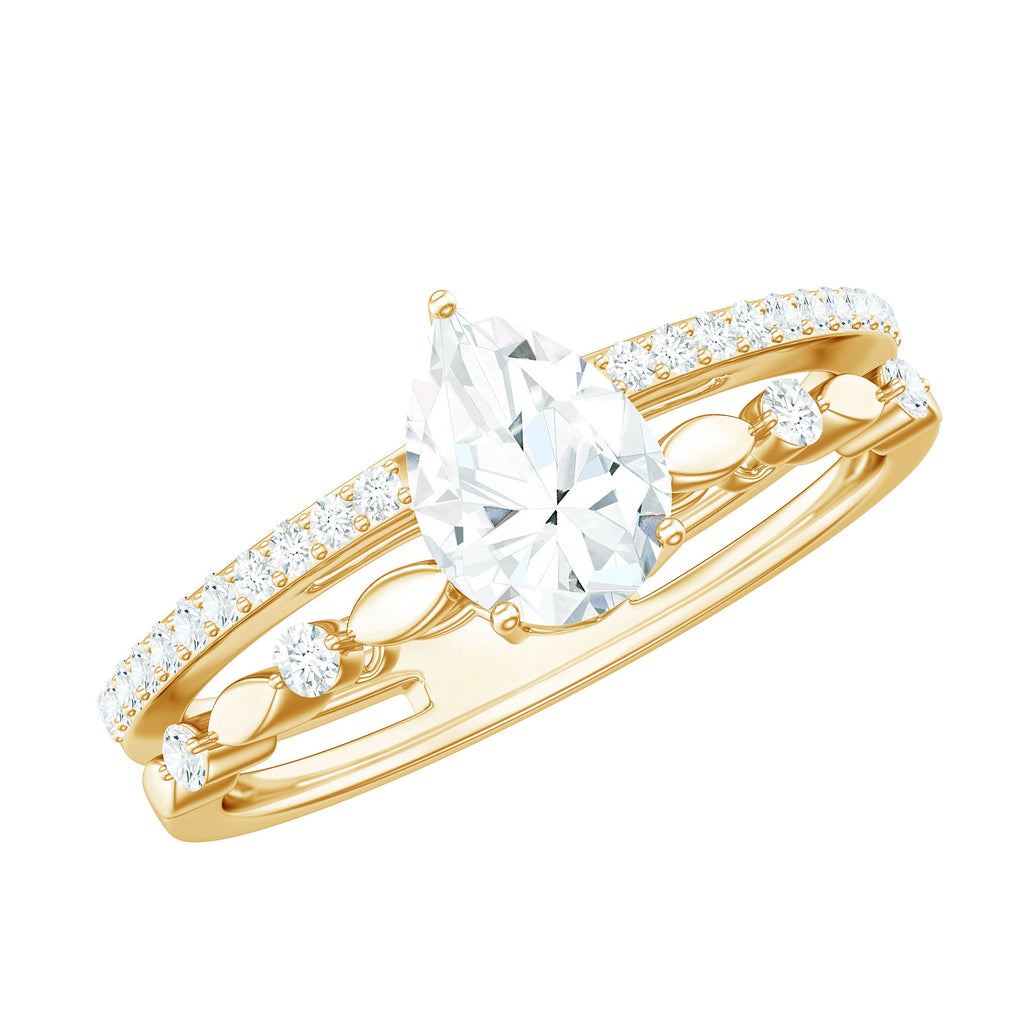 Pear Shaped Moissanite Double Band Engagement Ring