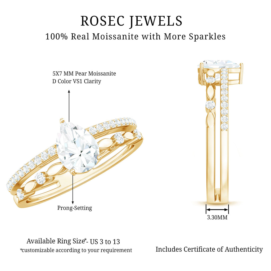 Pear Shaped Moissanite Double Band Engagement Ring