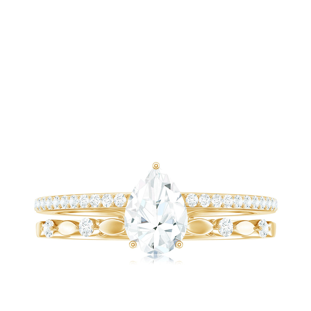 Pear Shaped Moissanite Double Band Engagement Ring