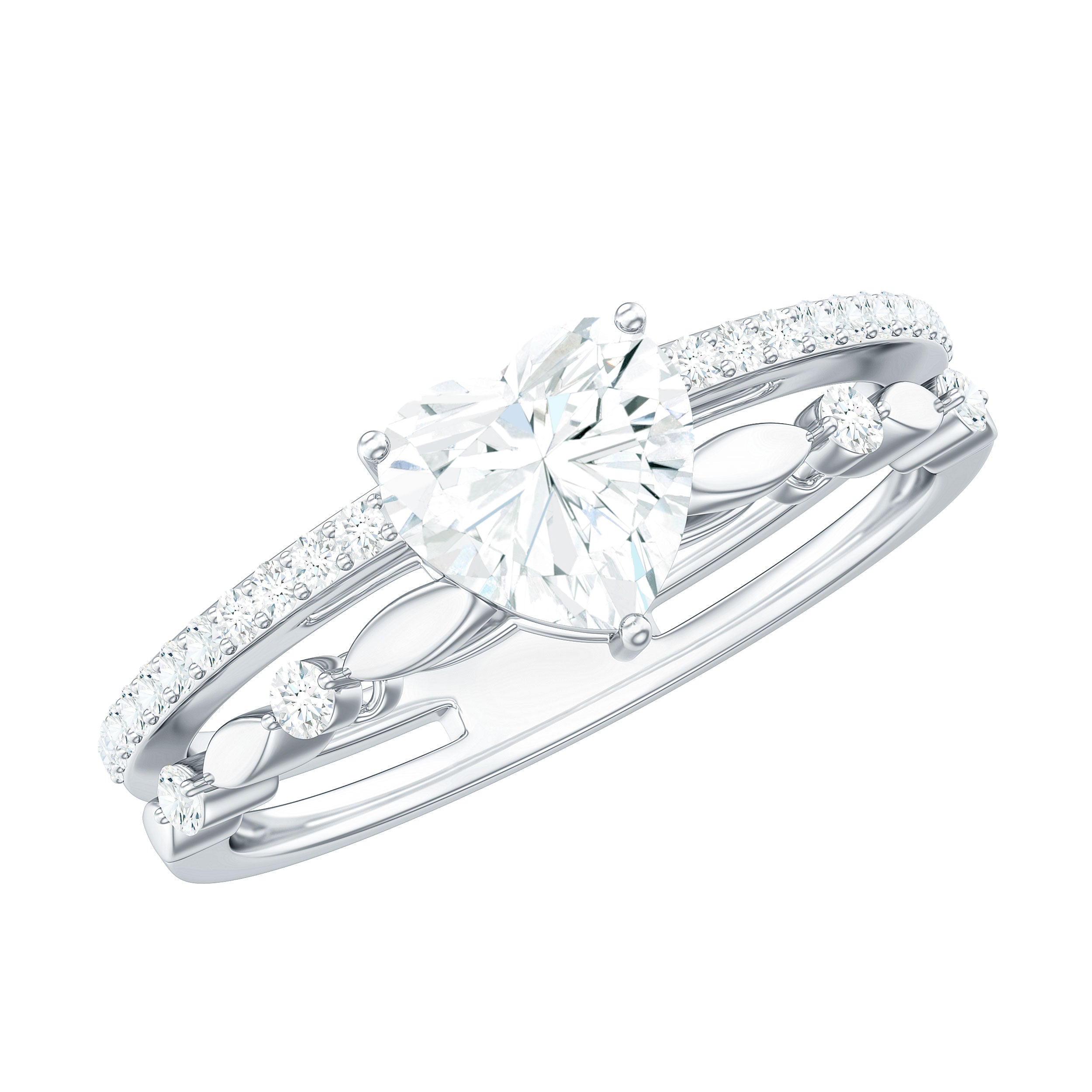 1.5 Carat Heart Moissanite Solitaire Double Band Ring Set