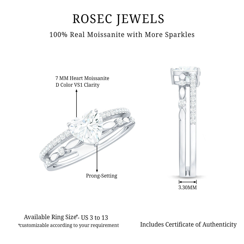 1.5 Carat Heart Moissanite Solitaire Double Band Ring Set