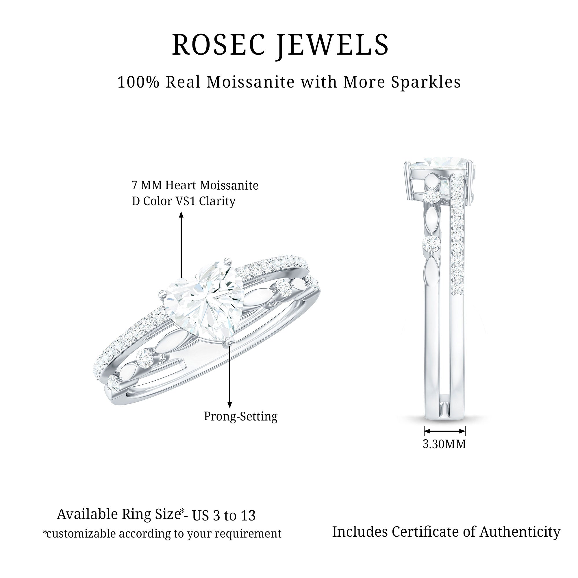 1.5 Carat Heart Moissanite Solitaire Double Band Ring Set