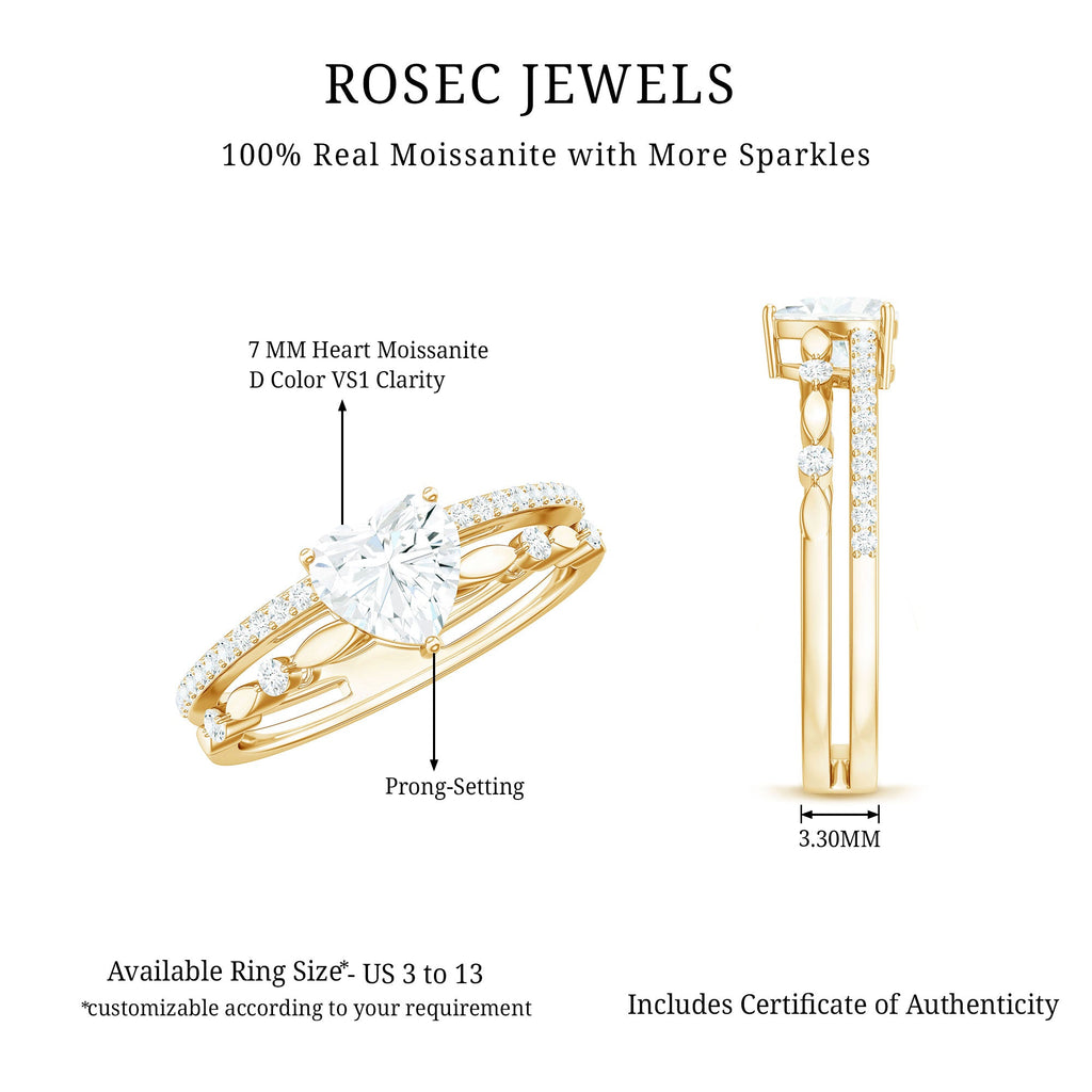1.5 Carat Heart Moissanite Solitaire Double Band Ring Set
