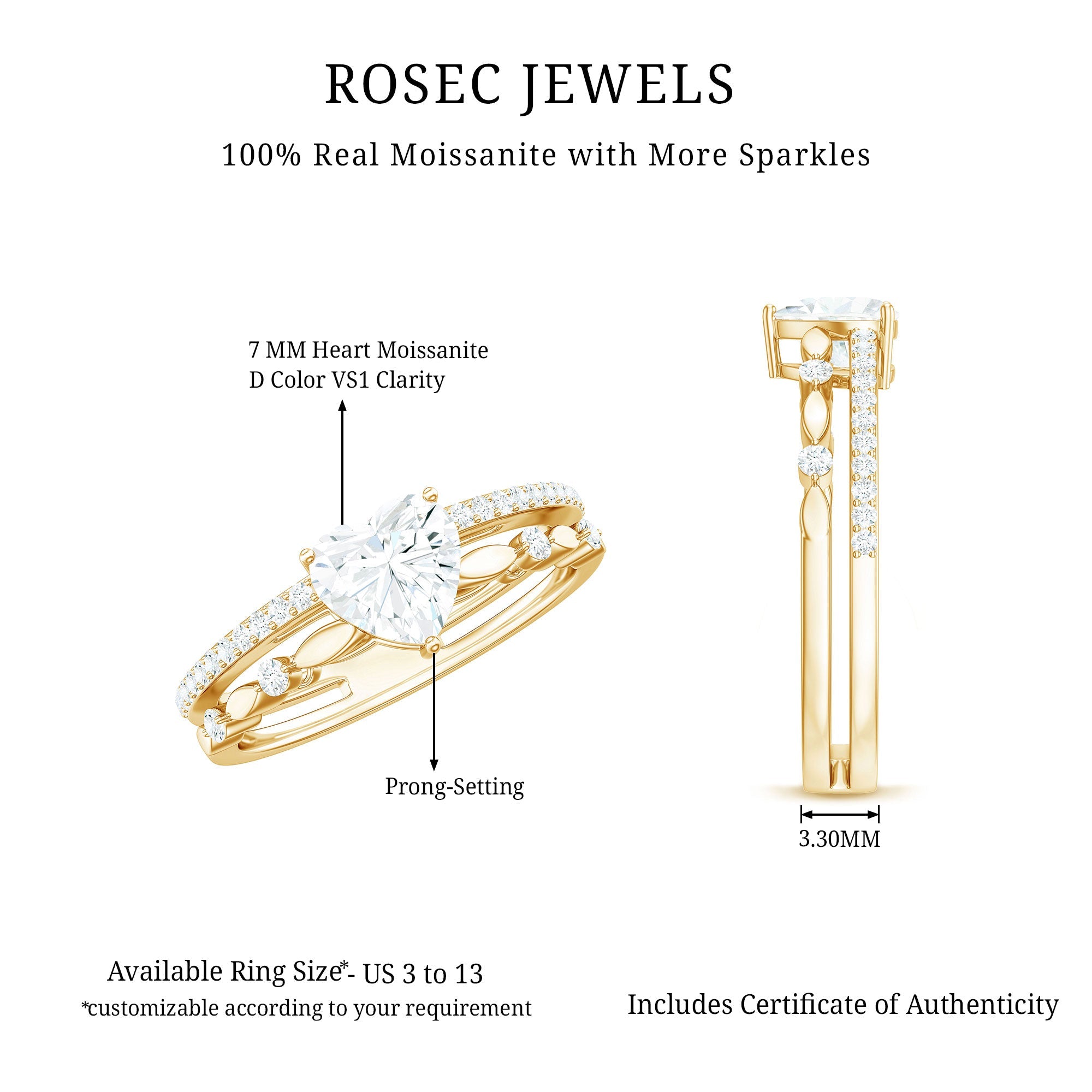 1.5 Carat Heart Moissanite Solitaire Double Band Ring Set