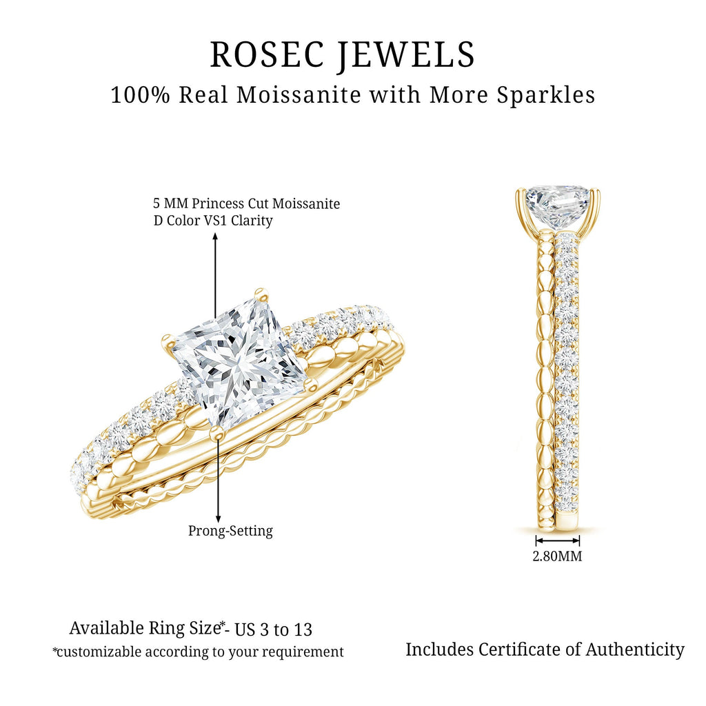 Certified Moissanite Square Cut Engagement Ring For Women
