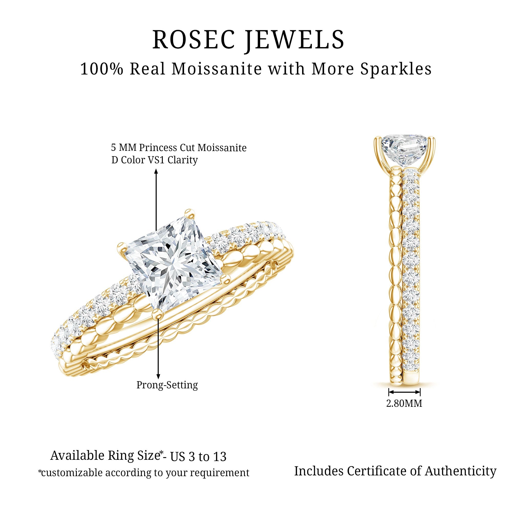 Certified Moissanite Square Cut Engagement Ring For Women