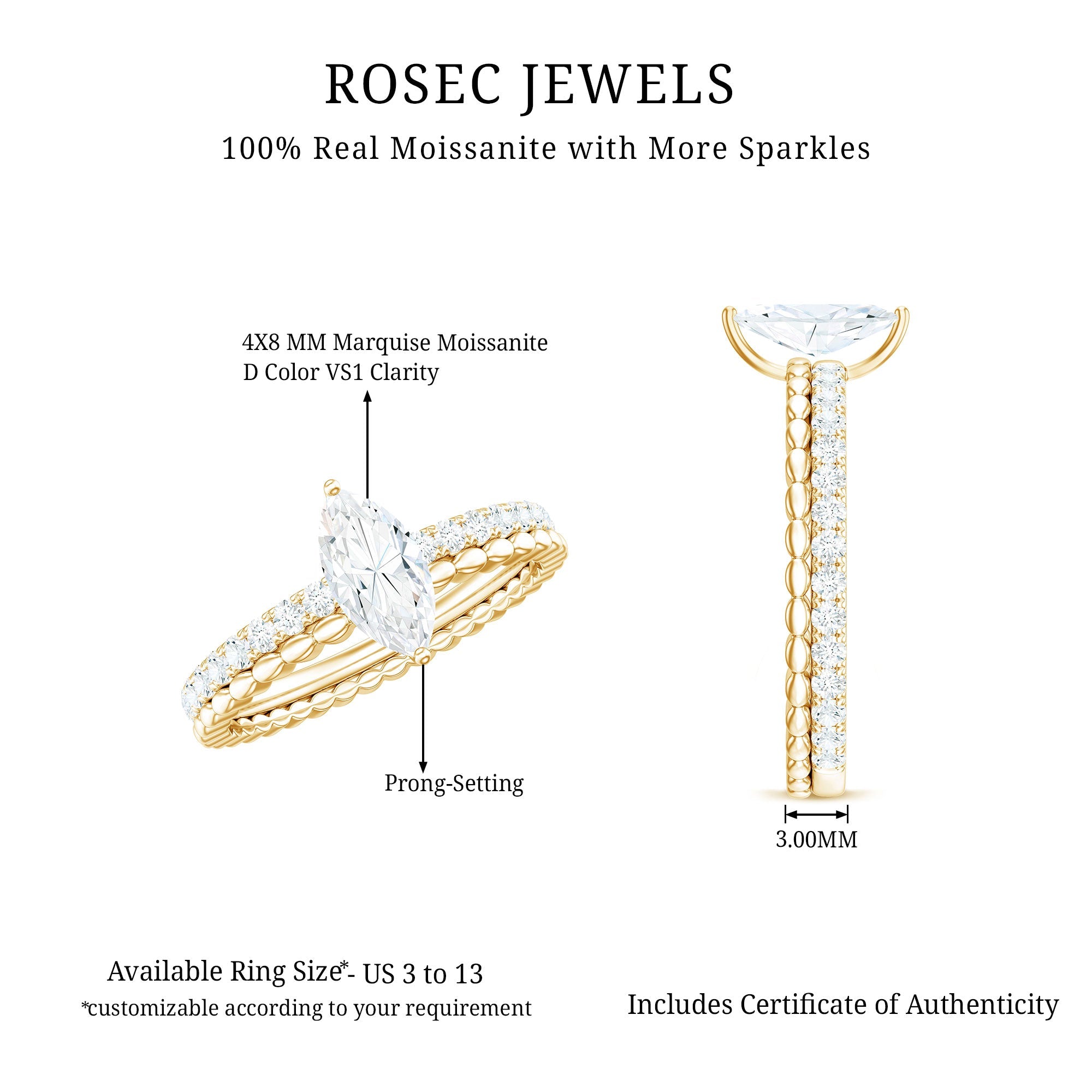 Marquise Cut Moissanite Solitaire Engagement Ring