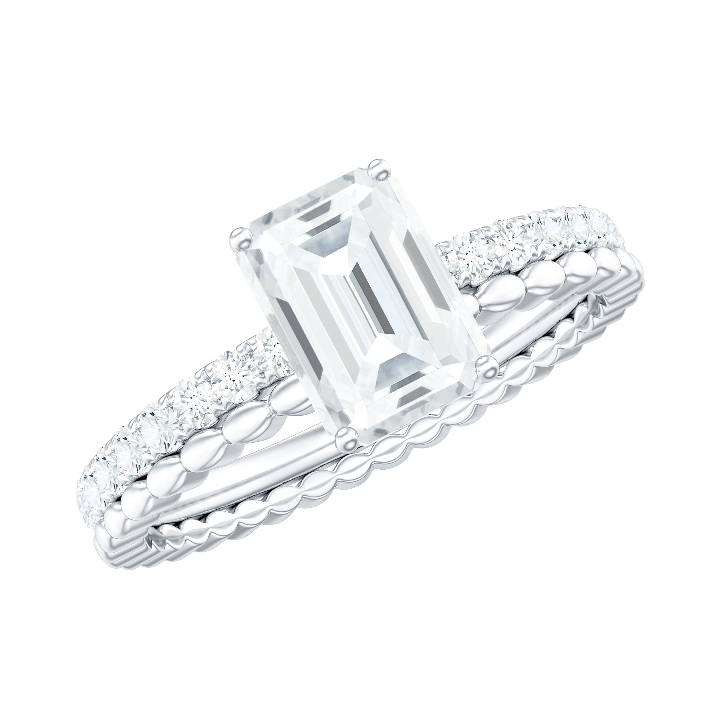 Certified 1.8 Carat Emerald Cut Moissanite Solitaire Engagement Ring