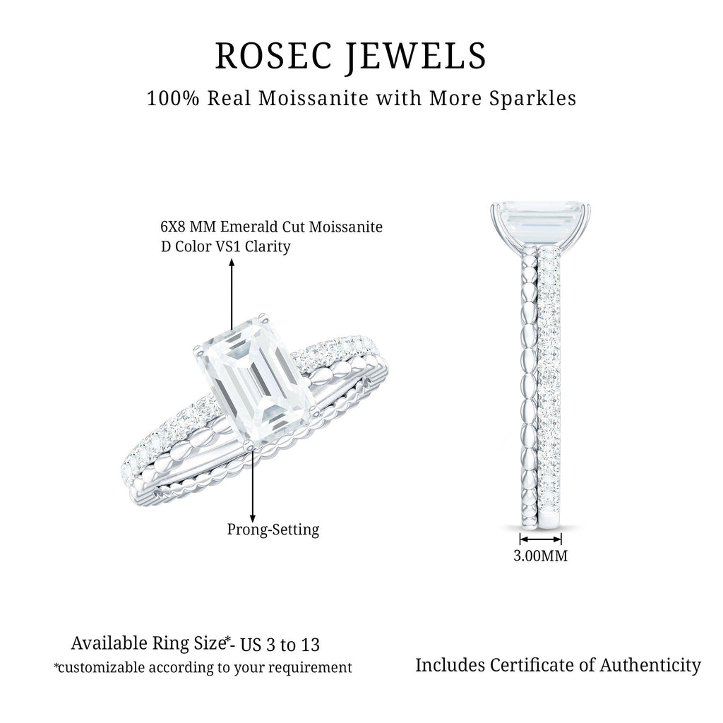 Certified 1.8 Carat Emerald Cut Moissanite Solitaire Engagement Ring