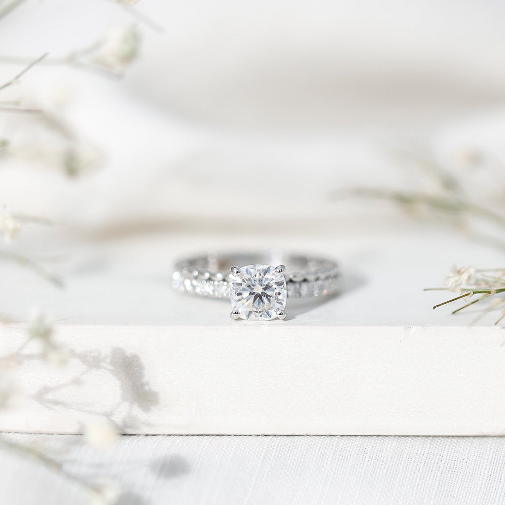 1.7 Carat Certified Cushion Cut Moissanite Solitaire Engagement Ring