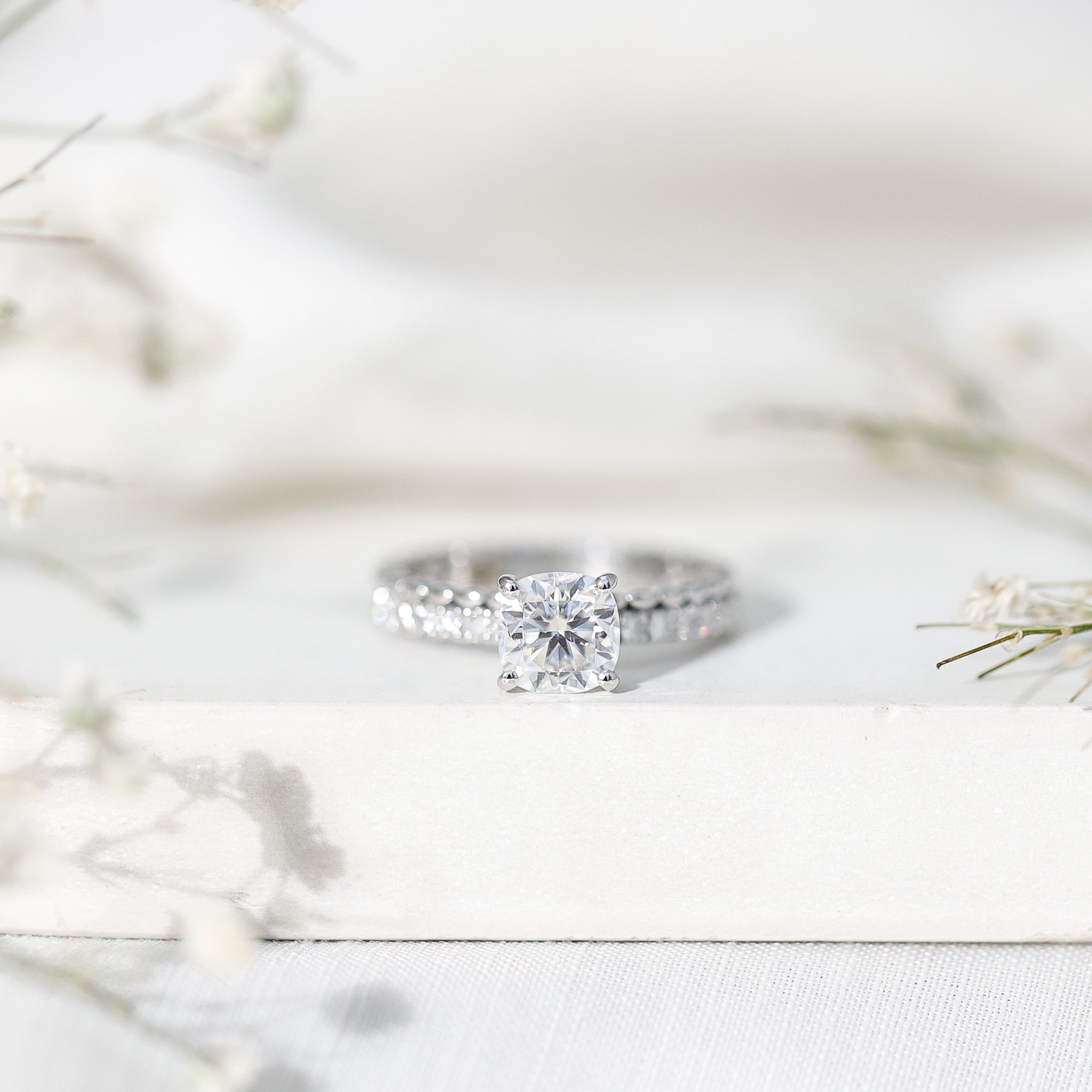 1.7 Carat Certified Cushion Cut Moissanite Solitaire Engagement Ring
