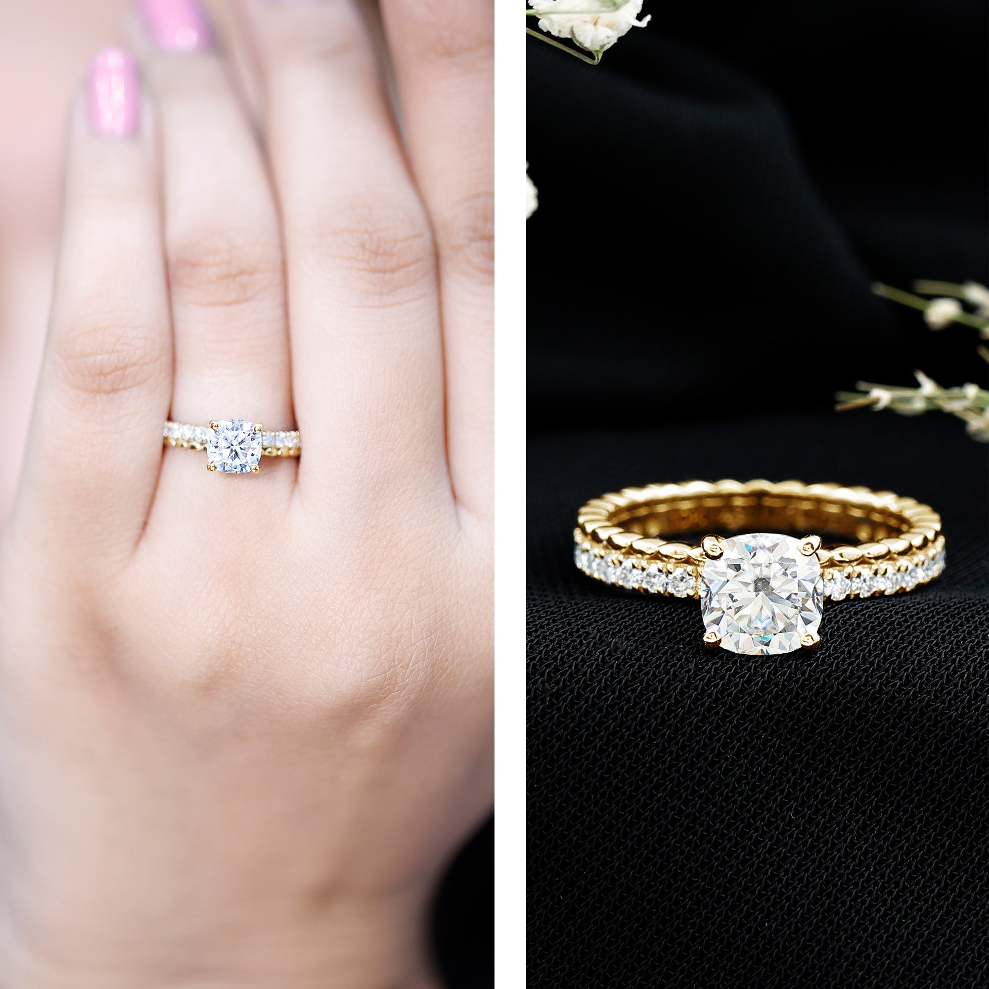 1.7 Carat Certified Cushion Cut Moissanite Solitaire Engagement Ring