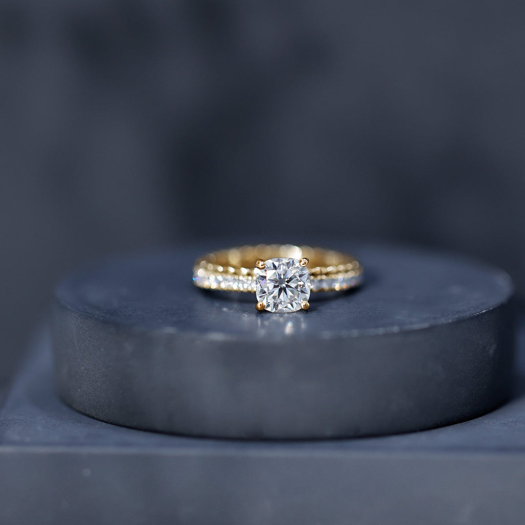 1.7 Carat Certified Cushion Cut Moissanite Solitaire Engagement Ring