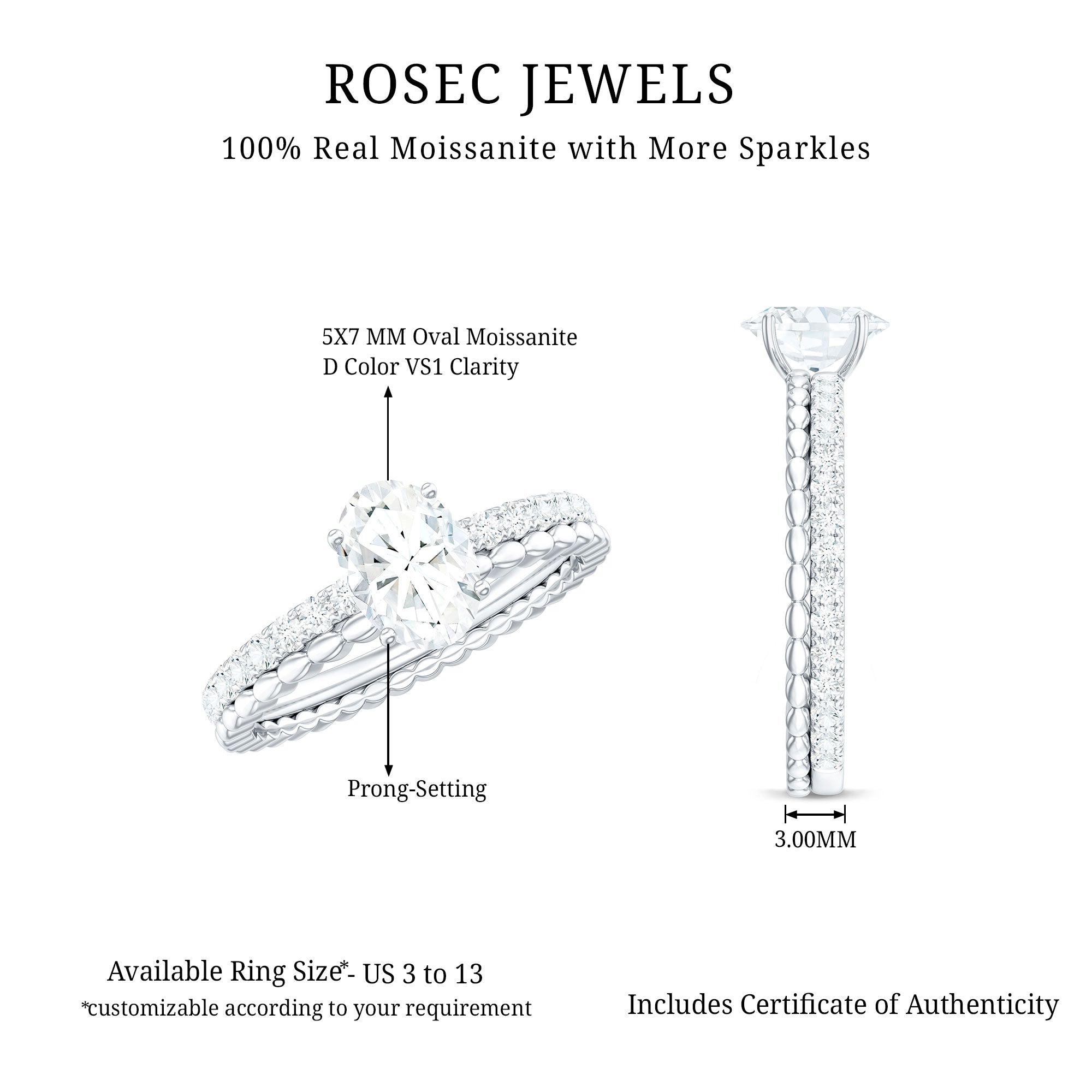 0.9 Carat Solitaire Moissanite Oblong Engagement Ring