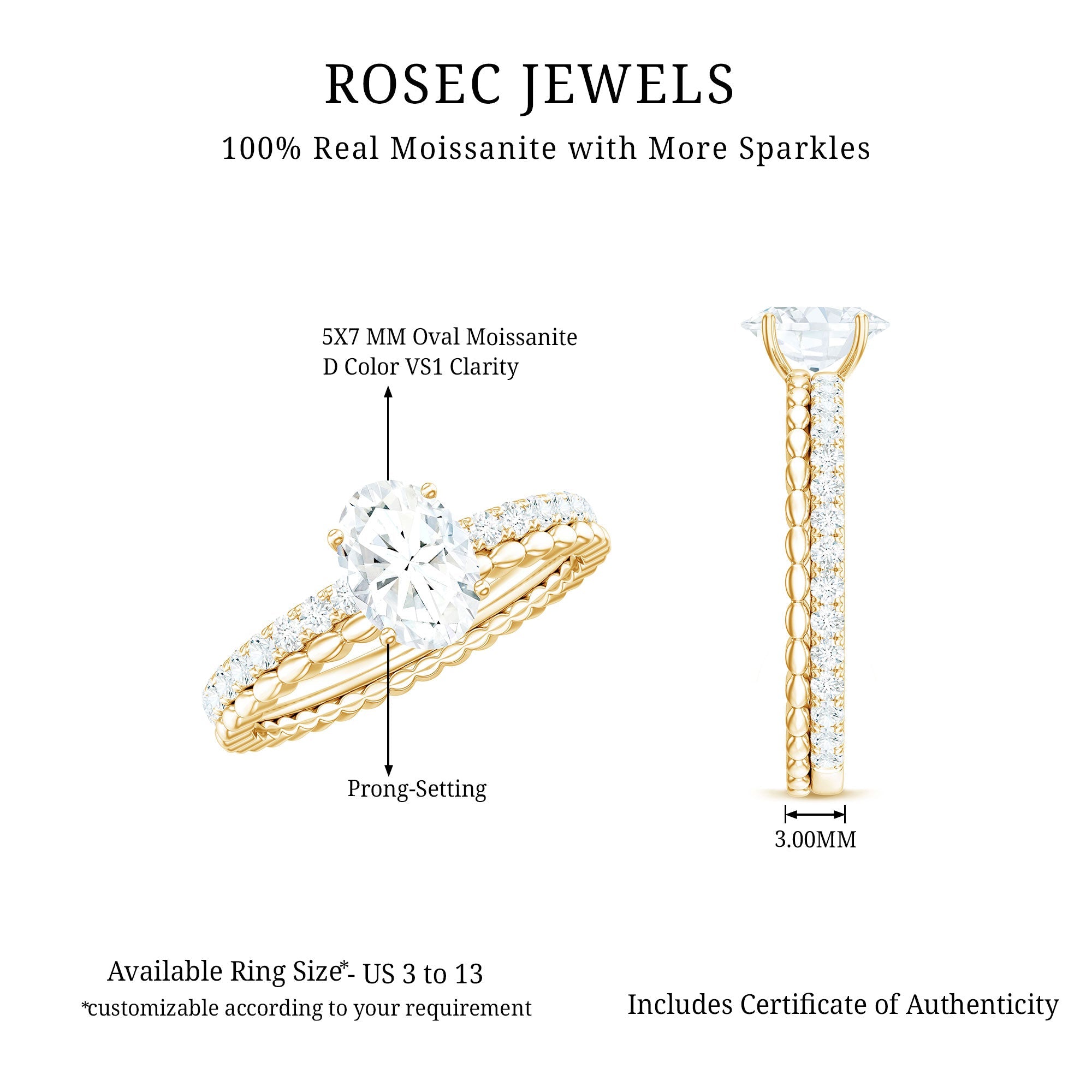 0.9 Carat Solitaire Moissanite Oblong Engagement Ring