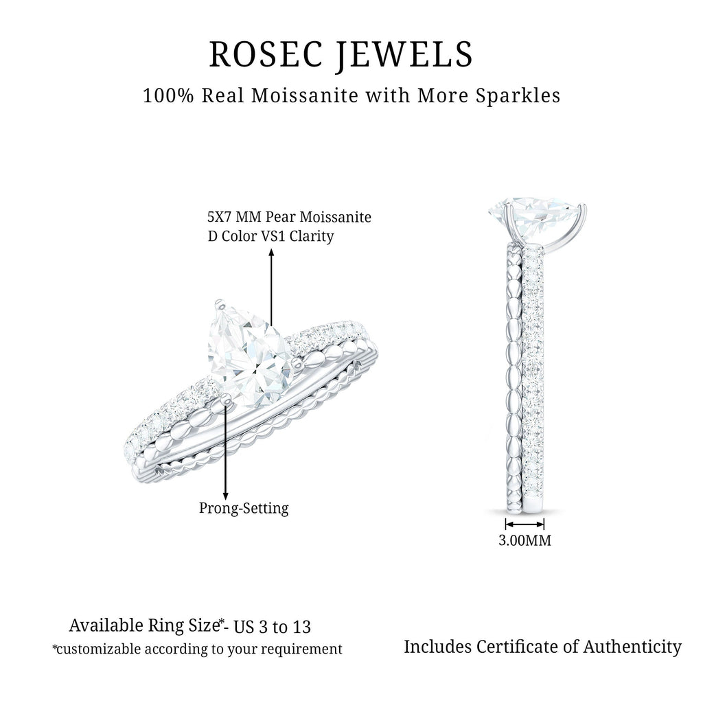 0.7 Carat Pear Cut Moissanite Solitaire Engagement Ring