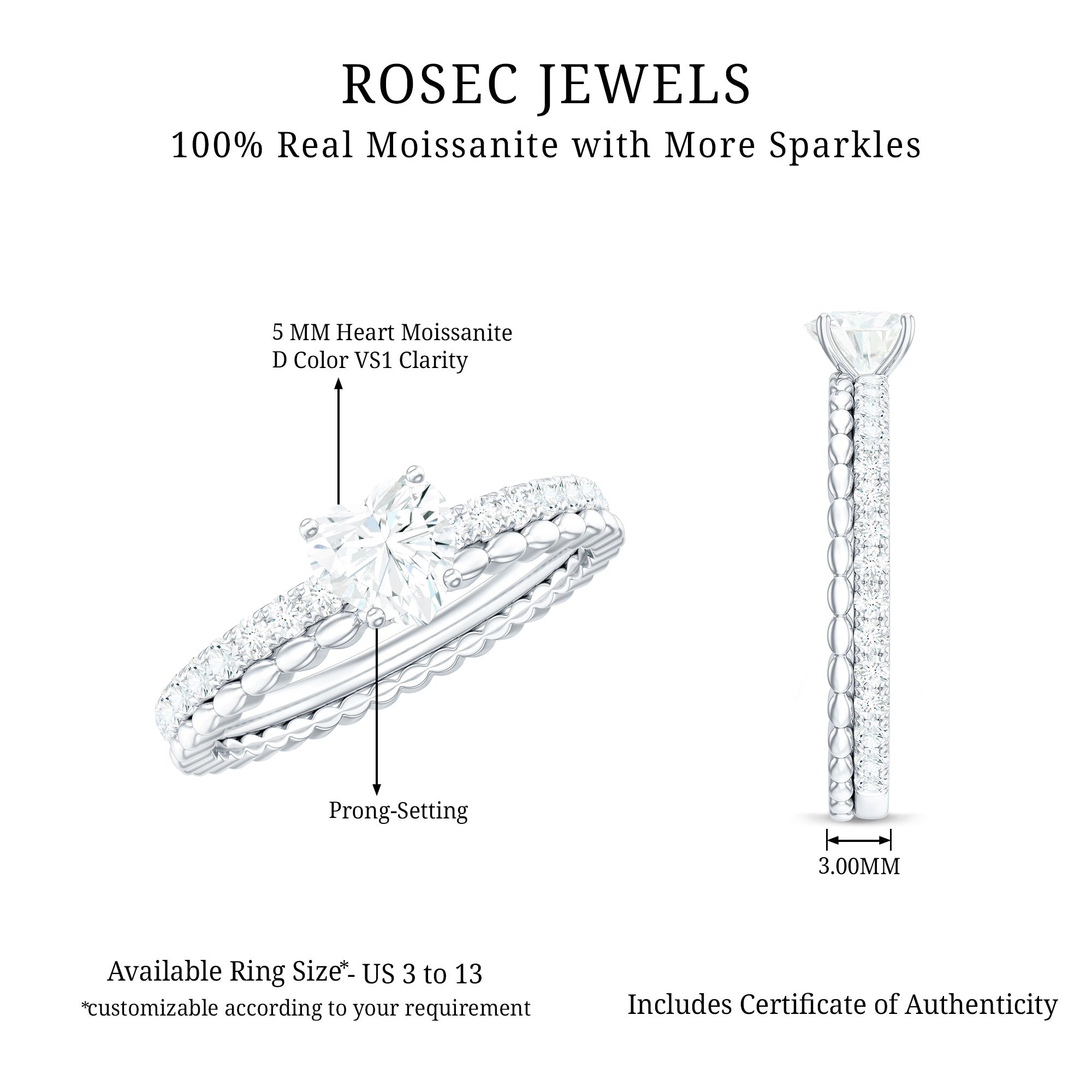 Heart Shape Moissanite Designer Engagement Ring for Women