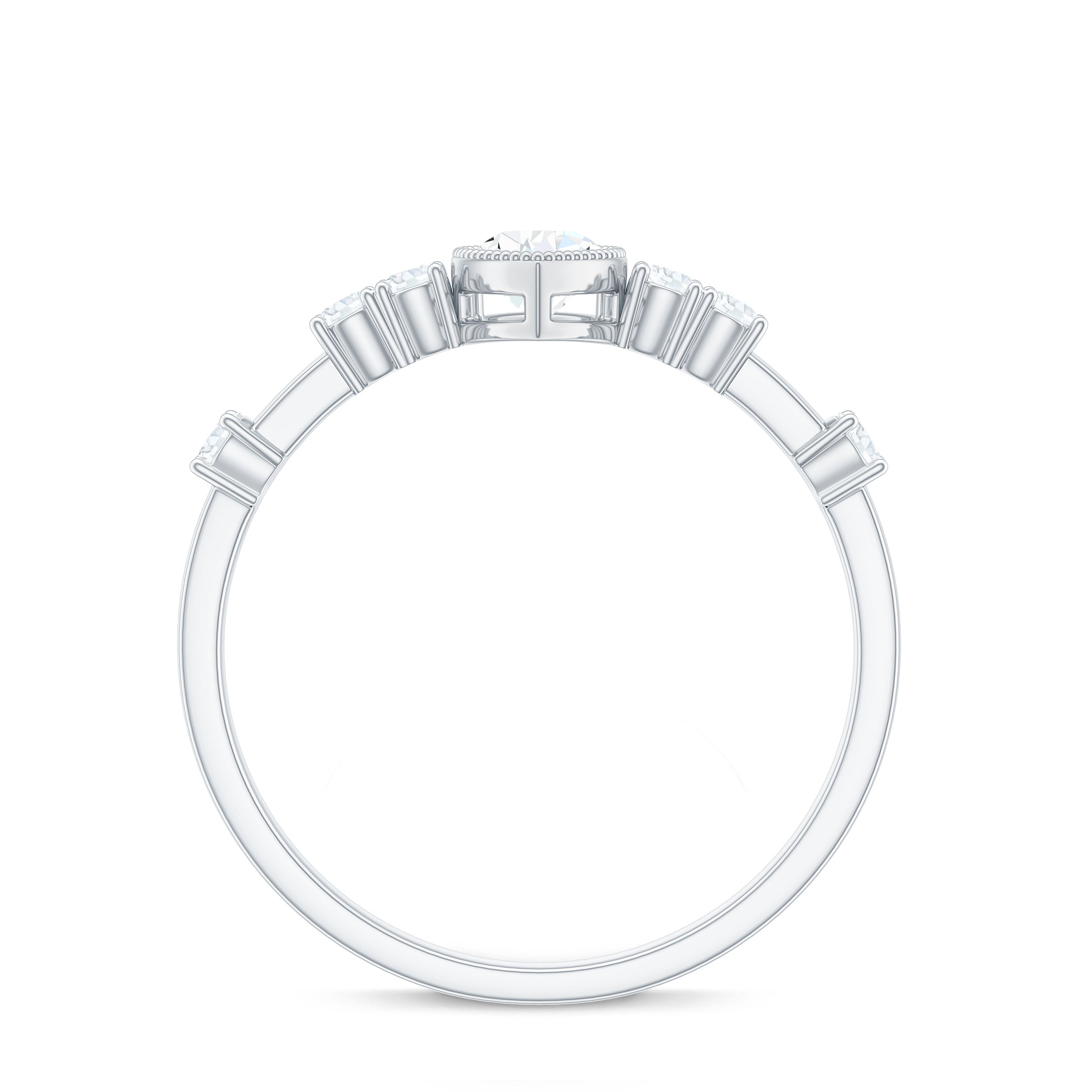 0.7 Carat Pear Cut Moissanite Solitaire Engagement Ring with Beaded Details