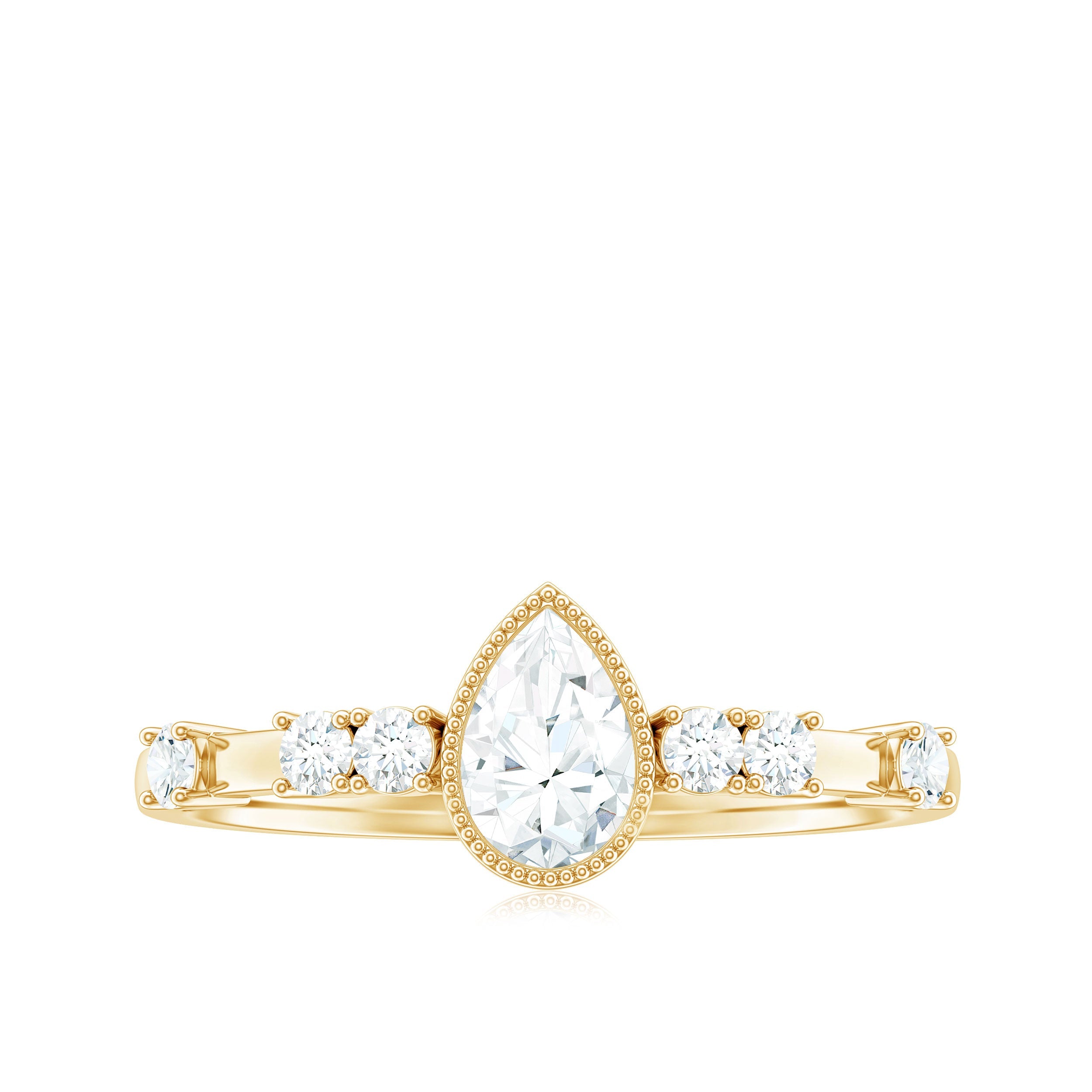 0.7 Carat Pear Cut Moissanite Solitaire Engagement Ring with Beaded Details
