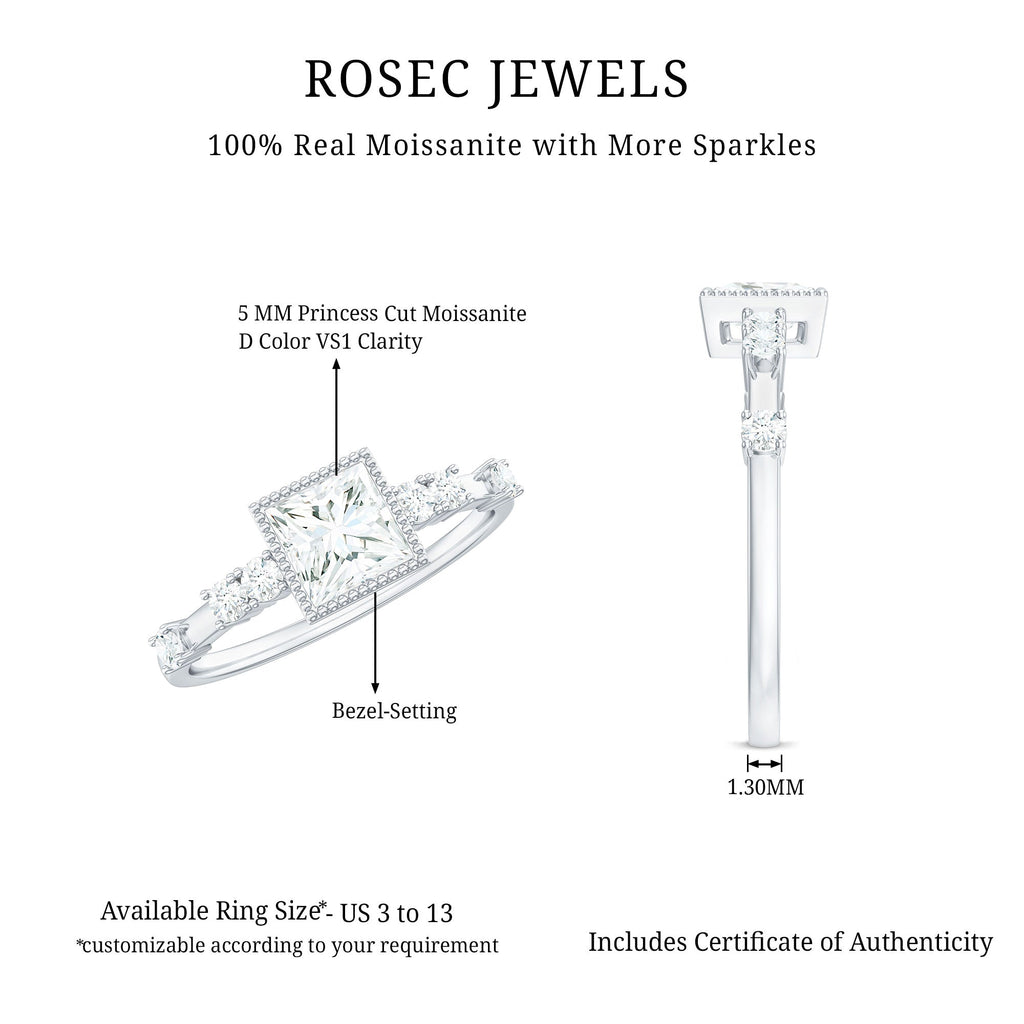 Square Moissanite Engagement Ring With Side Stones
