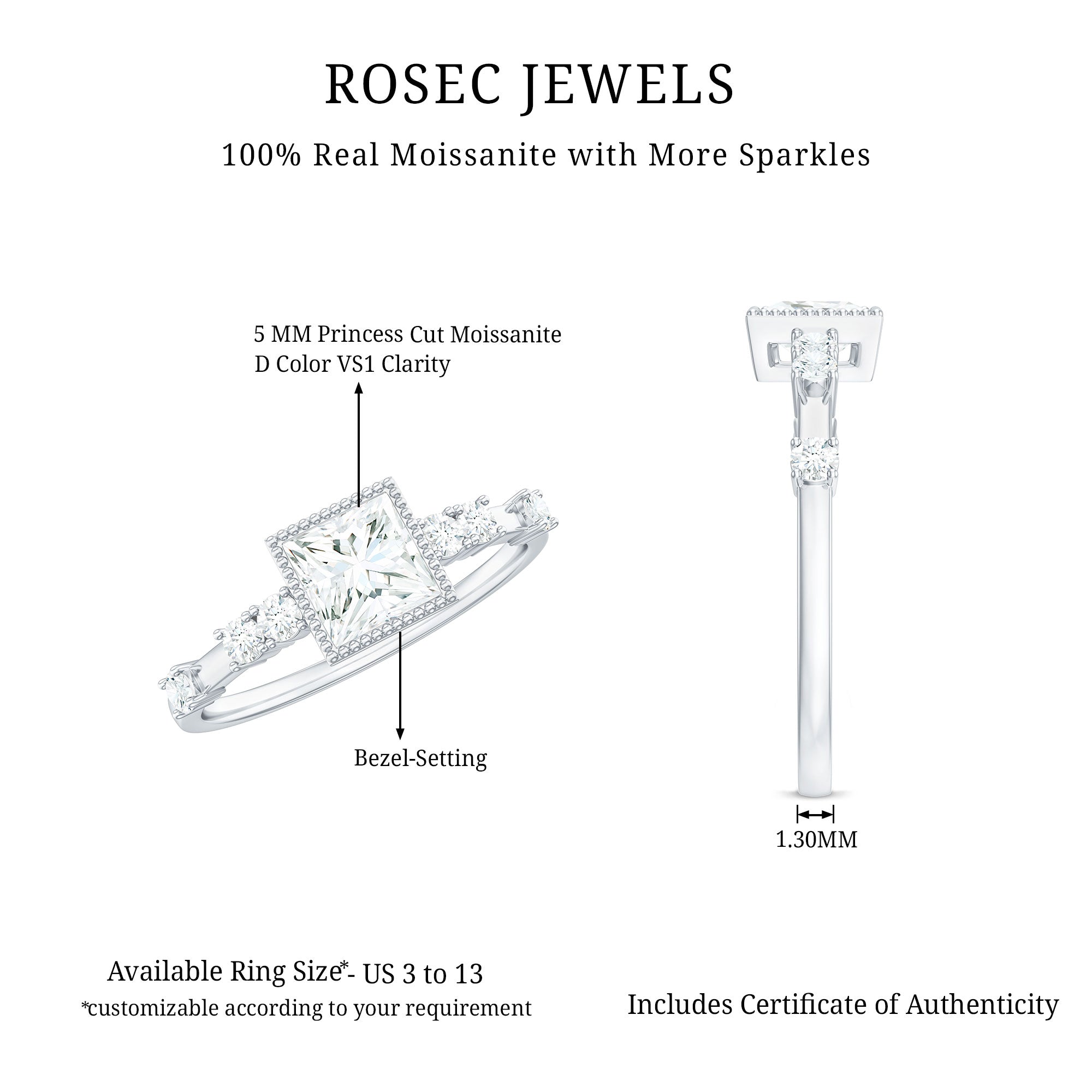 Square Moissanite Engagement Ring With Side Stones