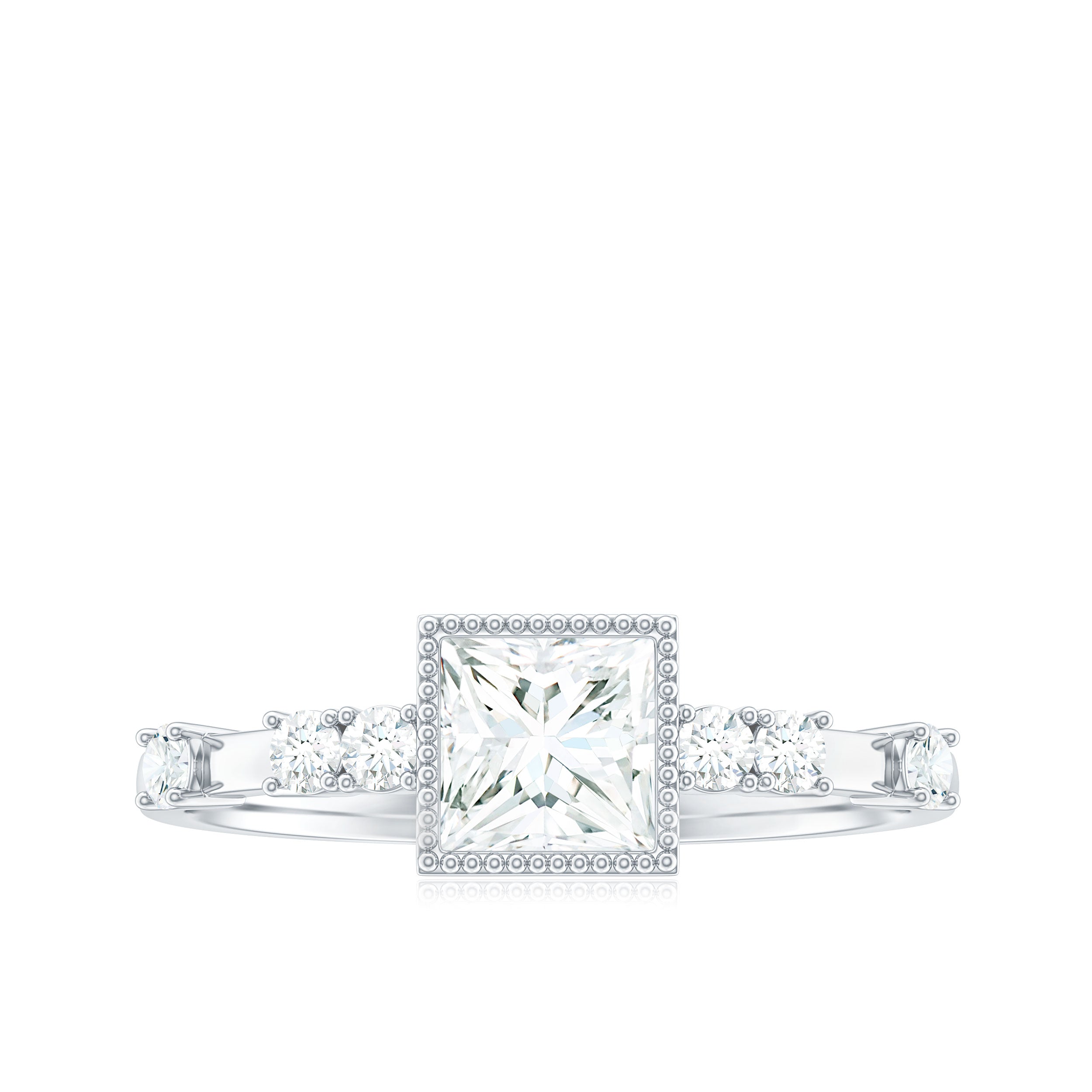 Square Moissanite Engagement Ring With Side Stones