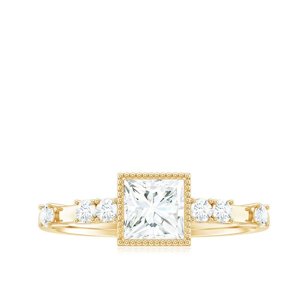 Square Moissanite Engagement Ring With Side Stones