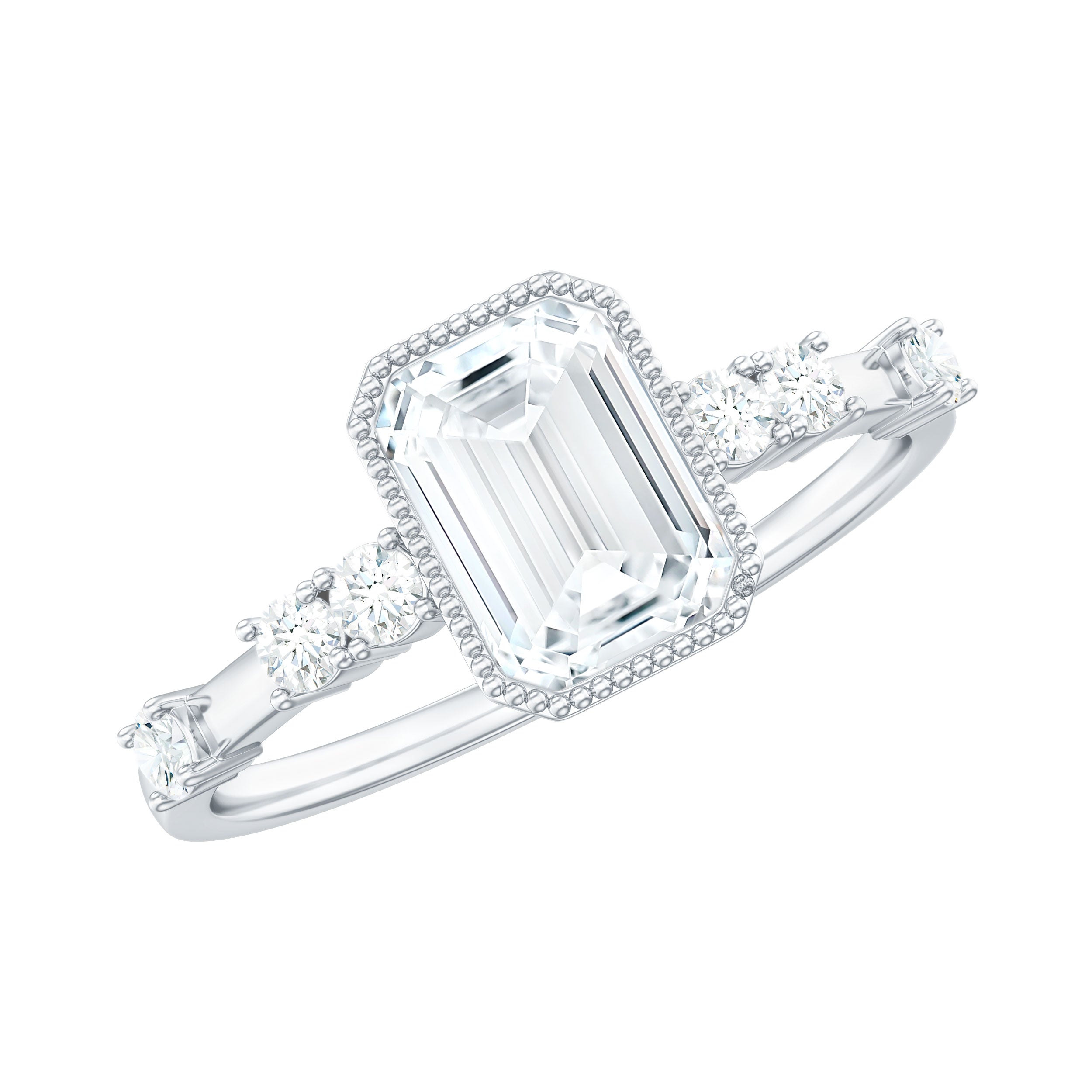 Womens Moissanite 1.8 Carat Emerald Cut Engagement Ring in Bezel Setting
