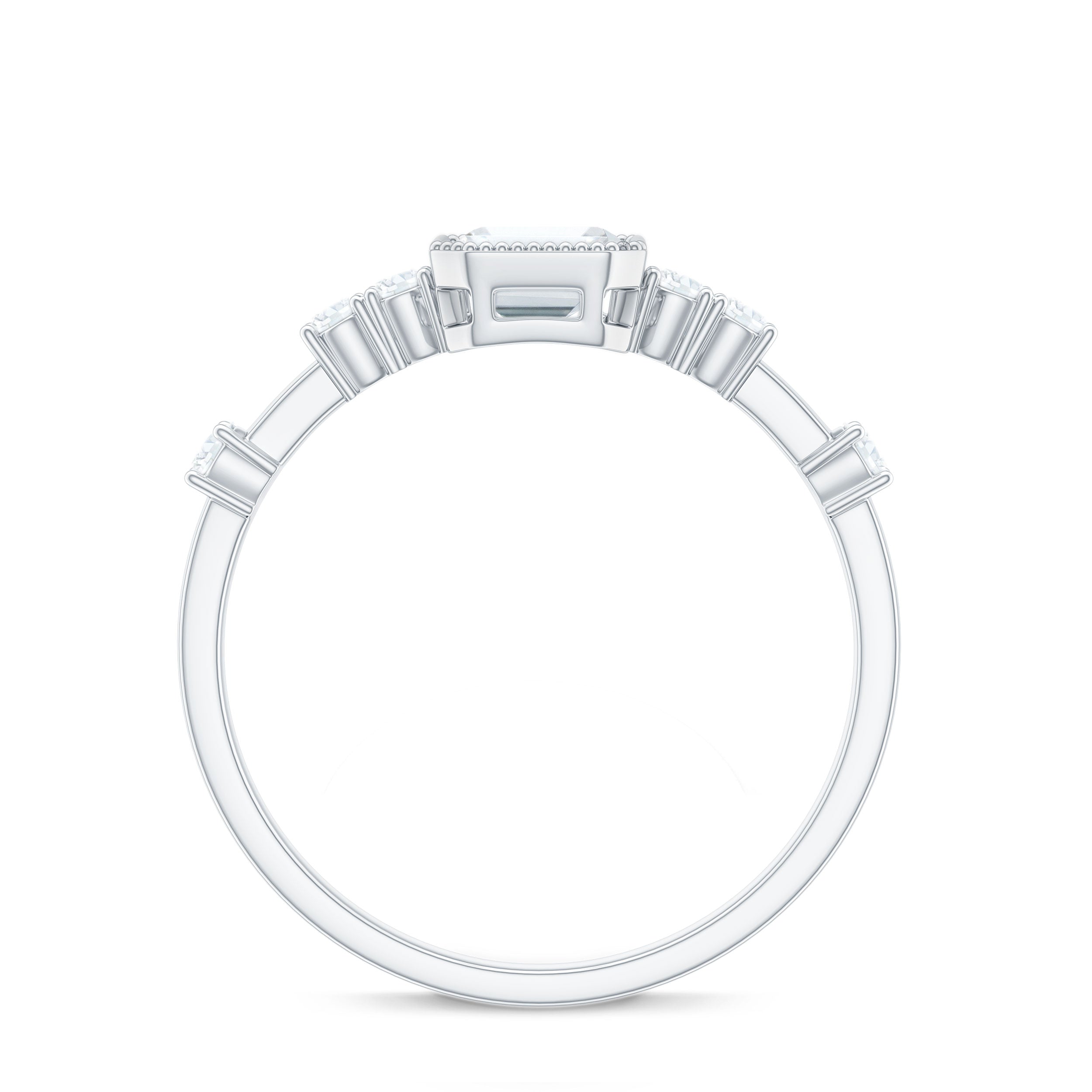 Womens Moissanite 1.8 Carat Emerald Cut Engagement Ring in Bezel Setting