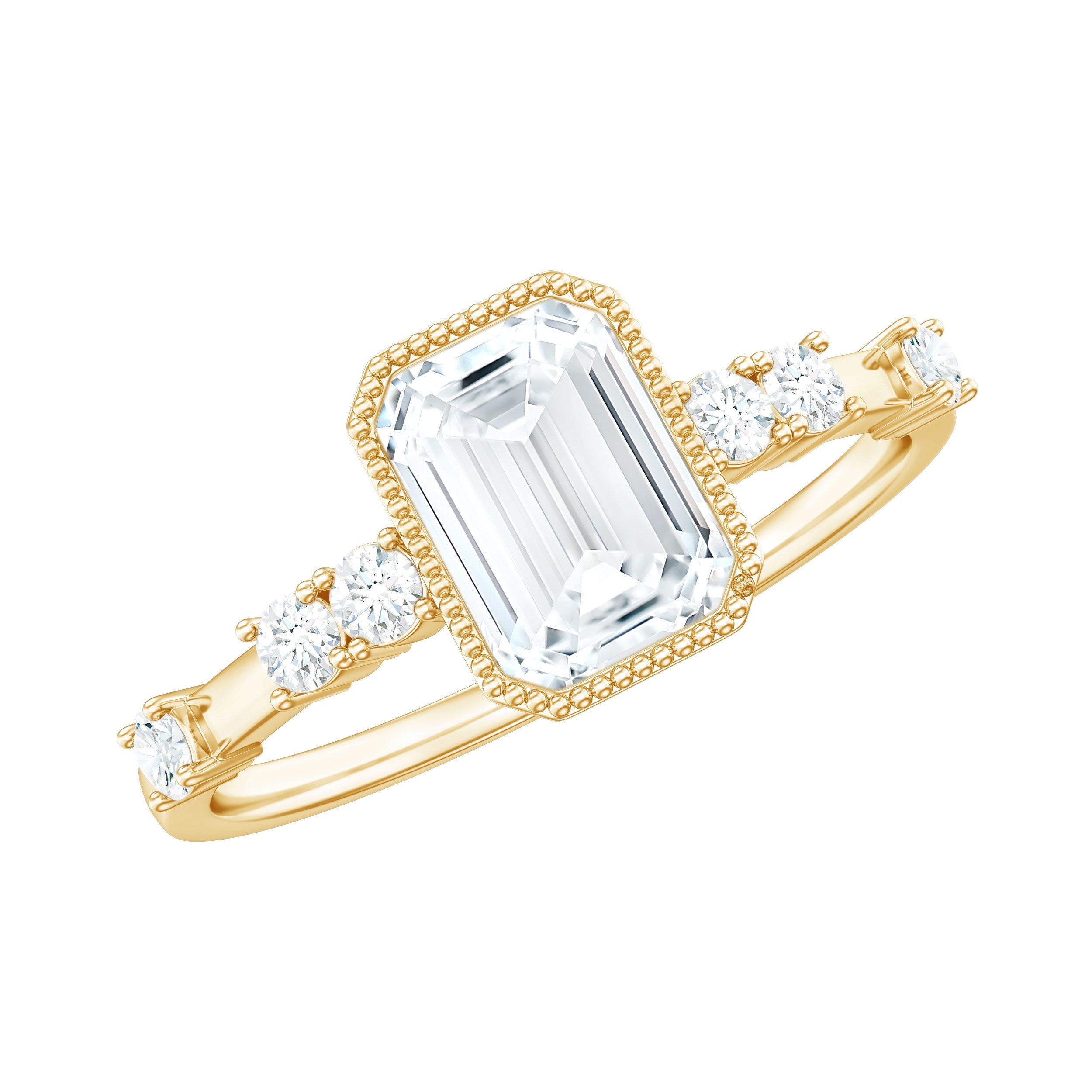 Womens Moissanite 1.8 Carat Emerald Cut Engagement Ring in Bezel Setting