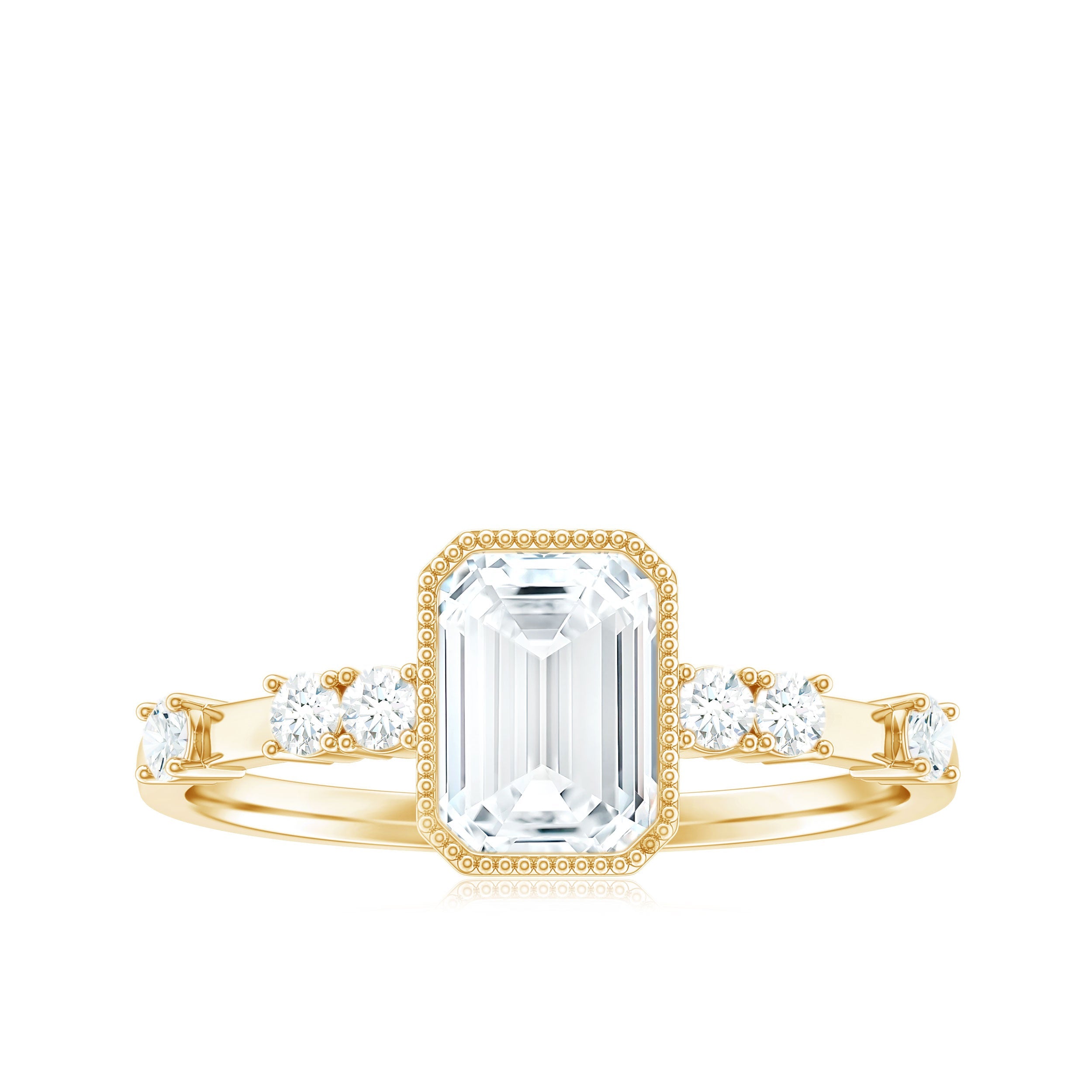 Womens Moissanite 1.8 Carat Emerald Cut Engagement Ring in Bezel Setting