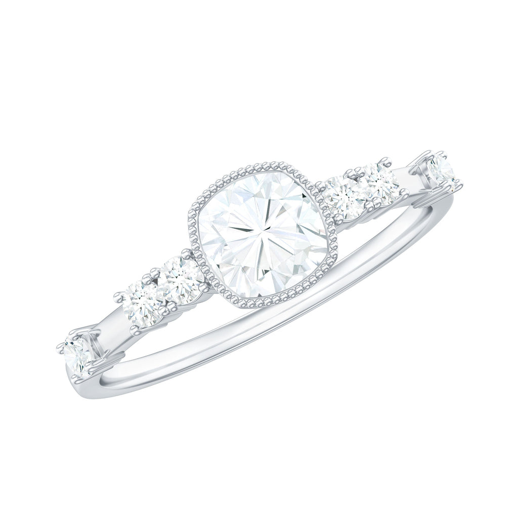 1.7 Carat Cushion Cut Moissanite Solitaire Engagement Ring in Bezel Setting