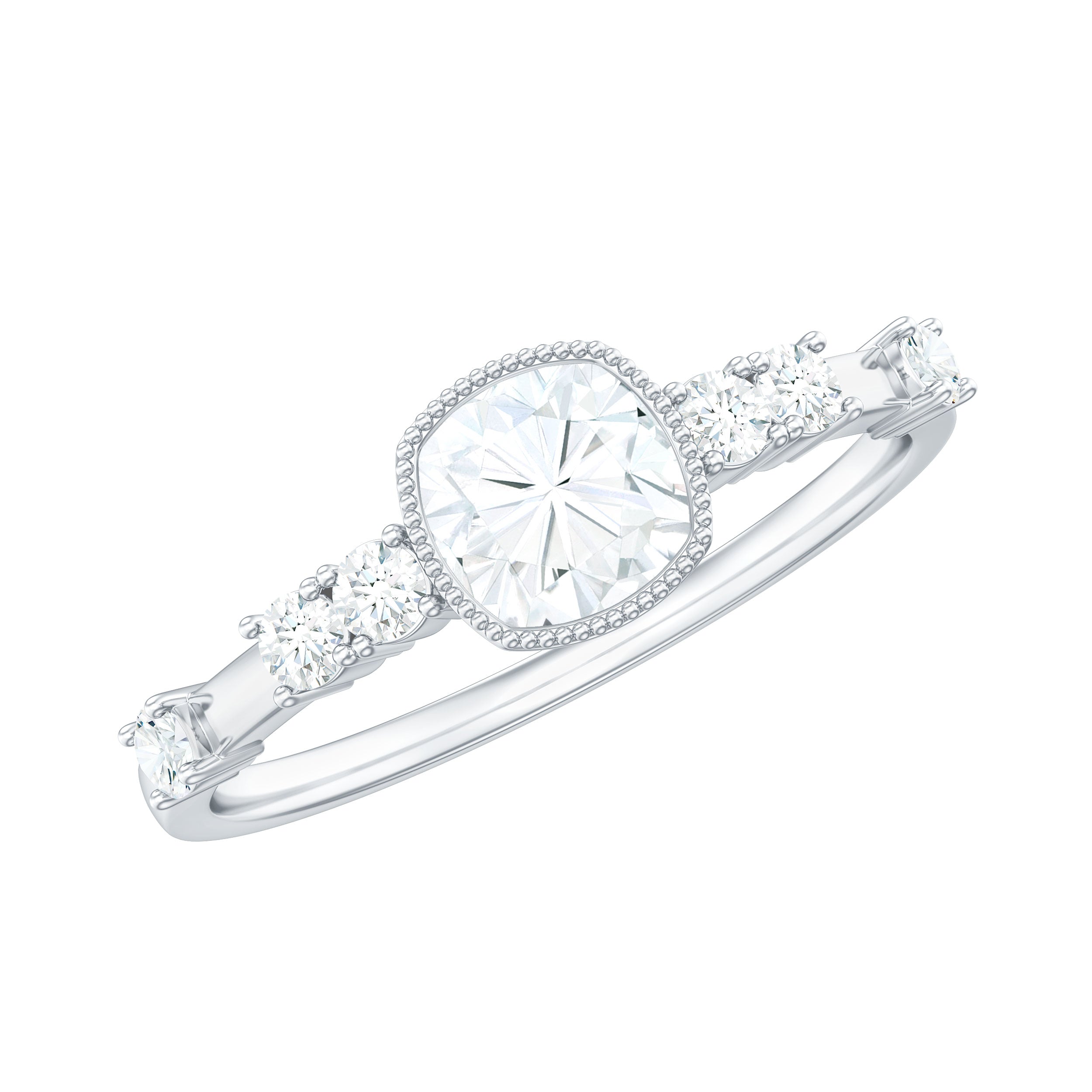 1.7 Carat Cushion Cut Moissanite Solitaire Engagement Ring in Bezel Setting