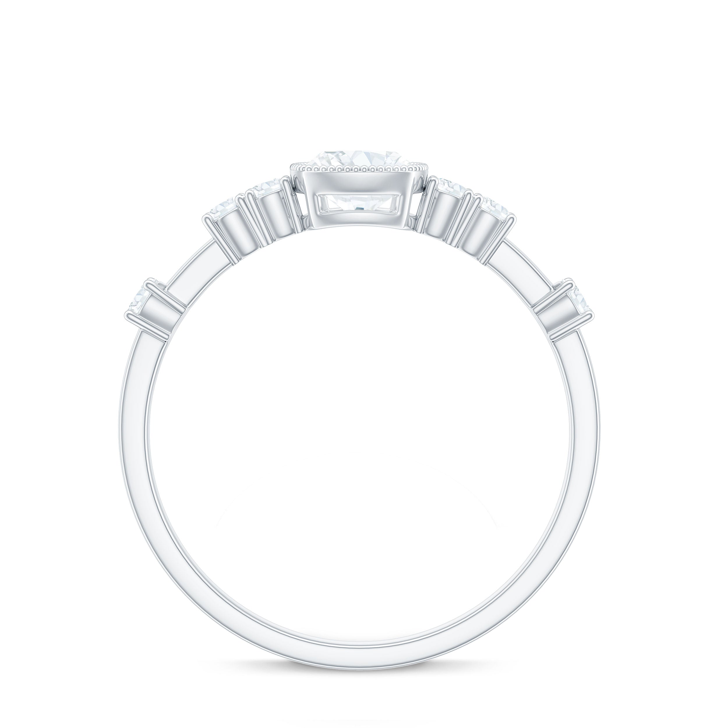 1.7 Carat Cushion Cut Moissanite Solitaire Engagement Ring in Bezel Setting