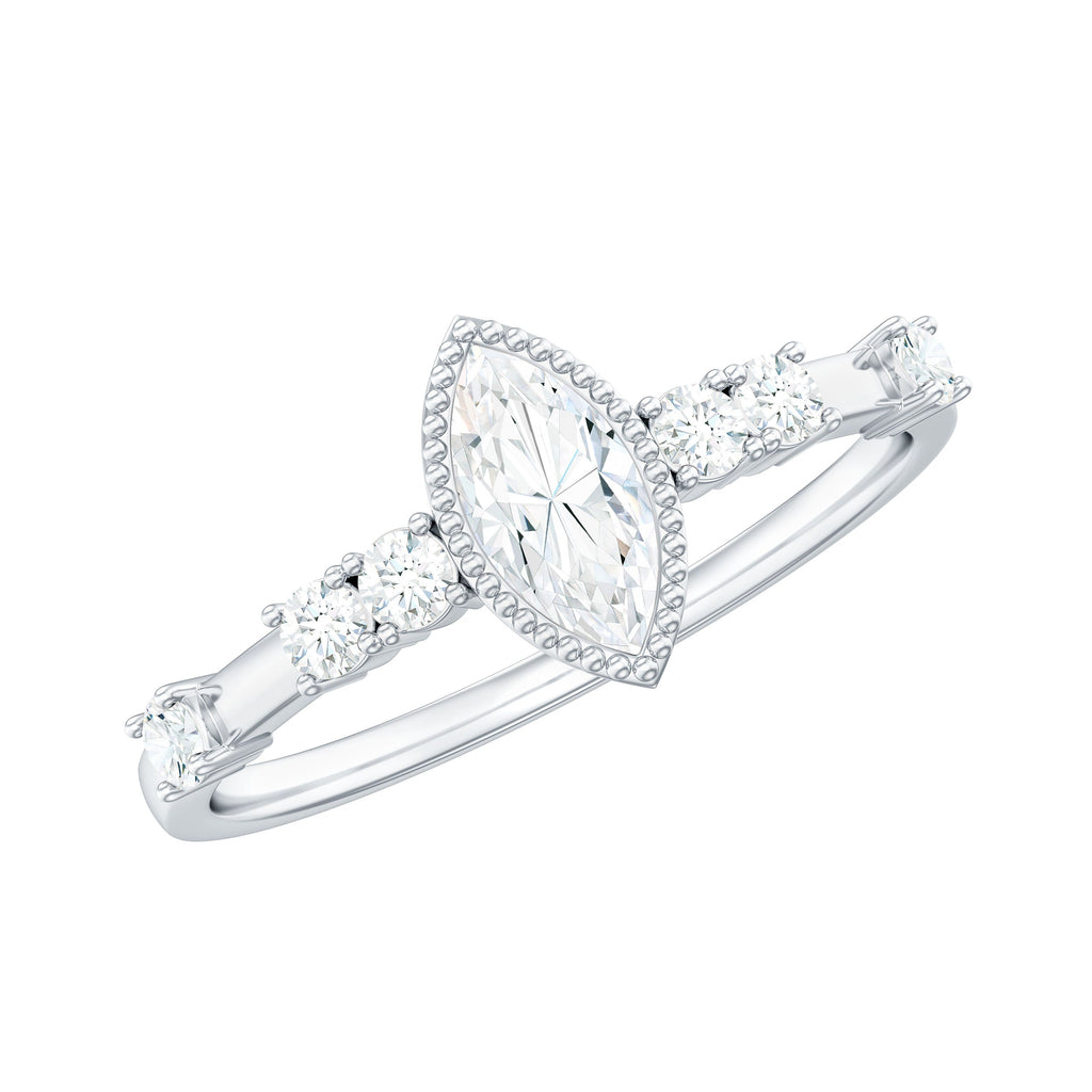 Marquise Cut Moissanite Beaded Solitaire Ring