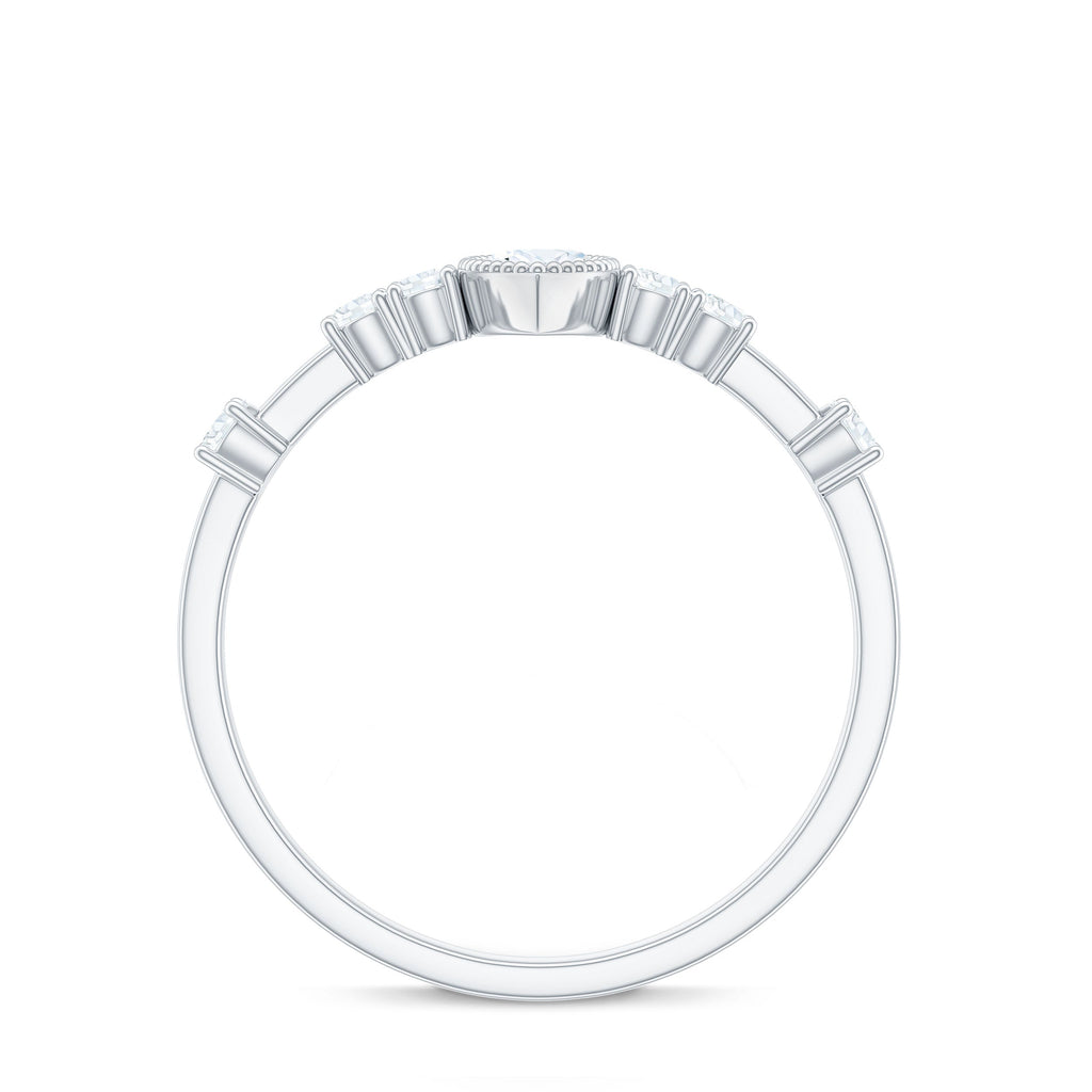 Marquise Cut Moissanite Beaded Solitaire Ring