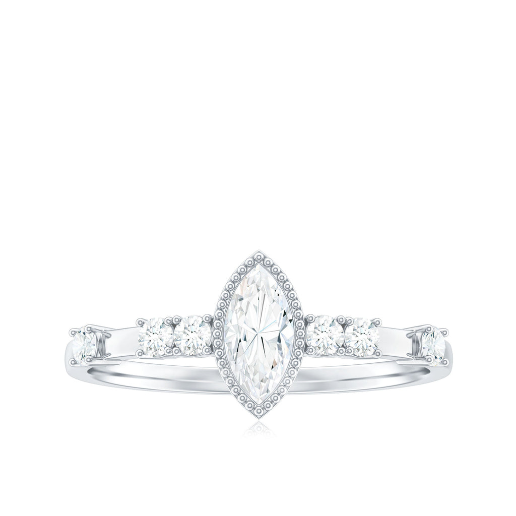Marquise Cut Moissanite Beaded Solitaire Ring
