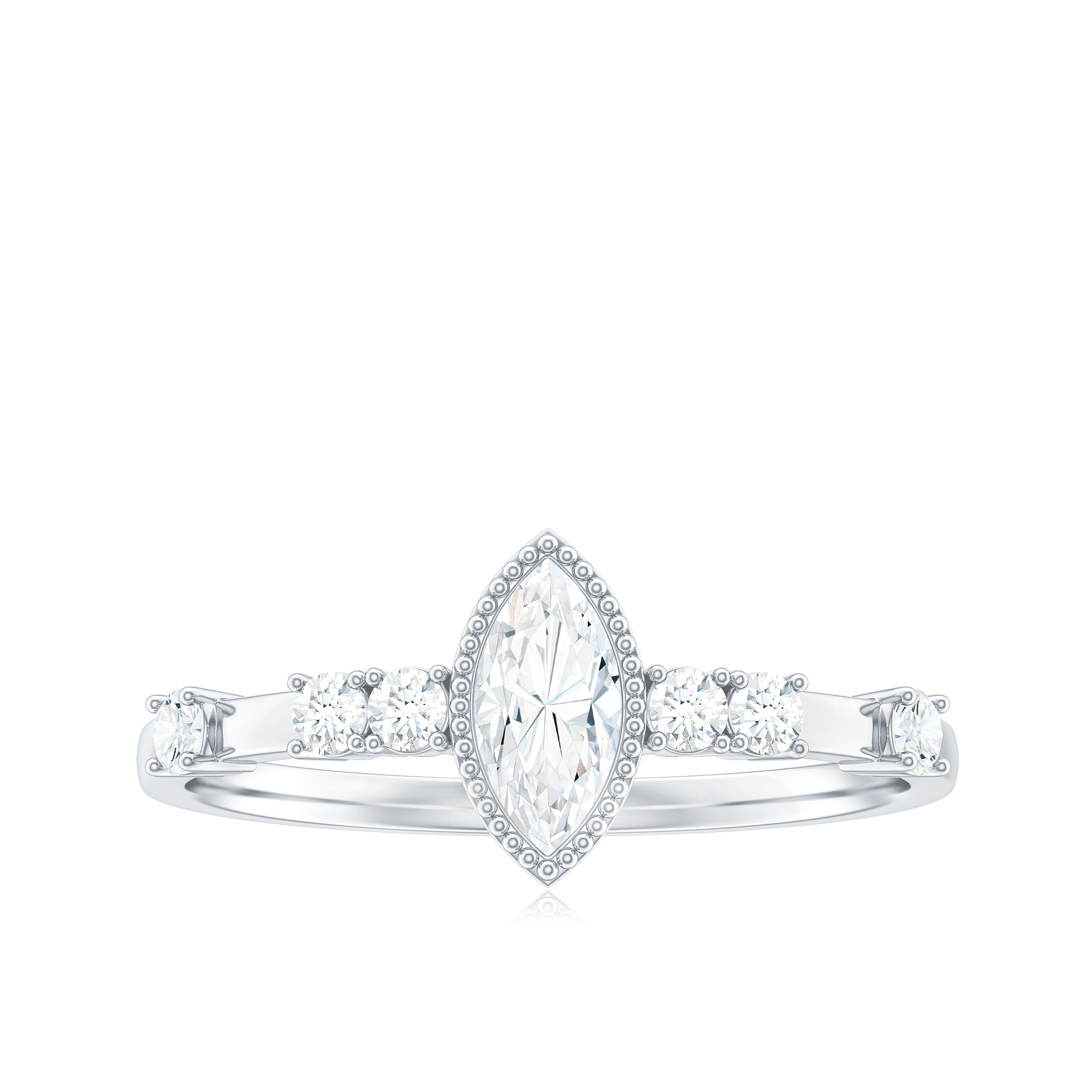 Marquise Cut Moissanite Beaded Solitaire Ring