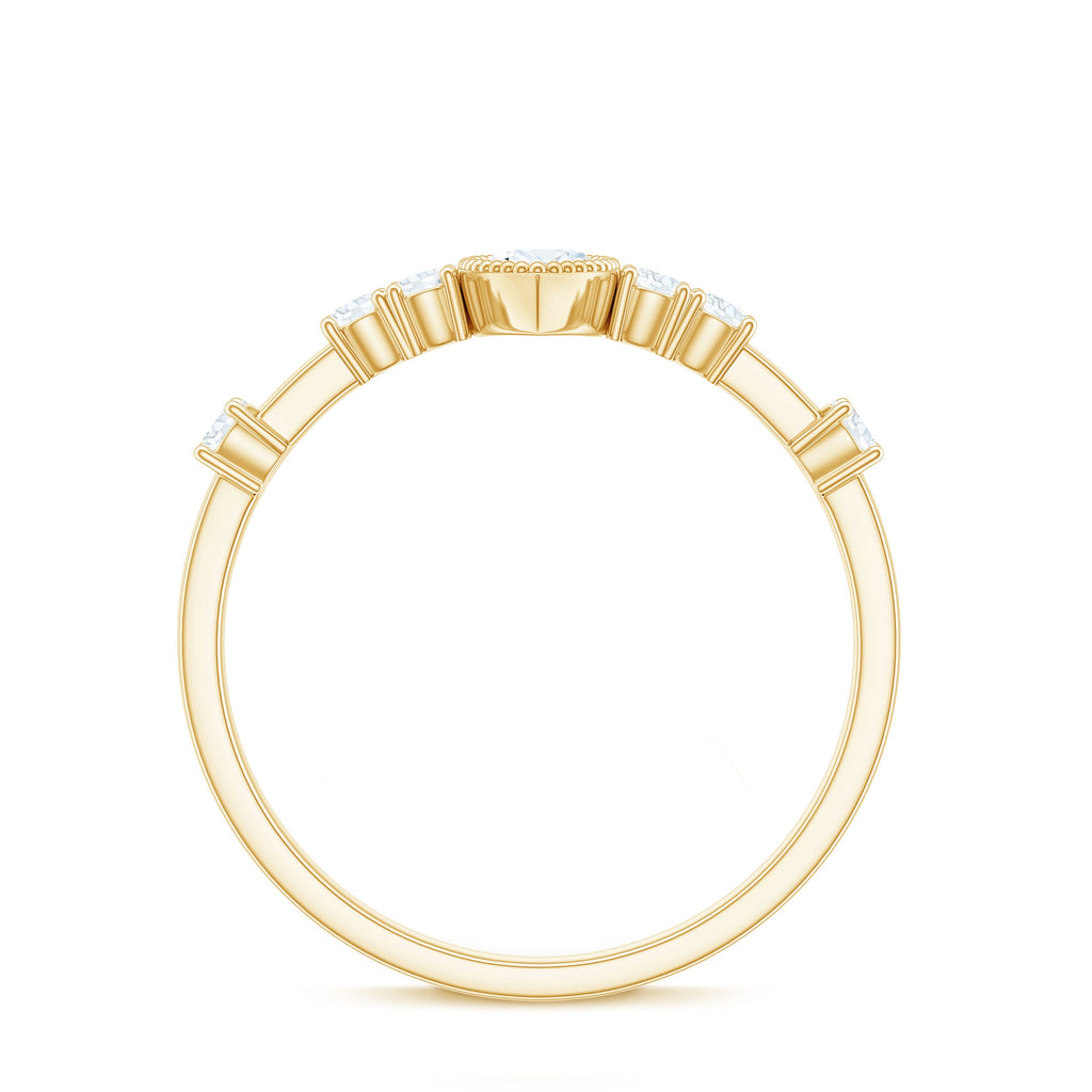 Marquise Cut Moissanite Beaded Solitaire Ring