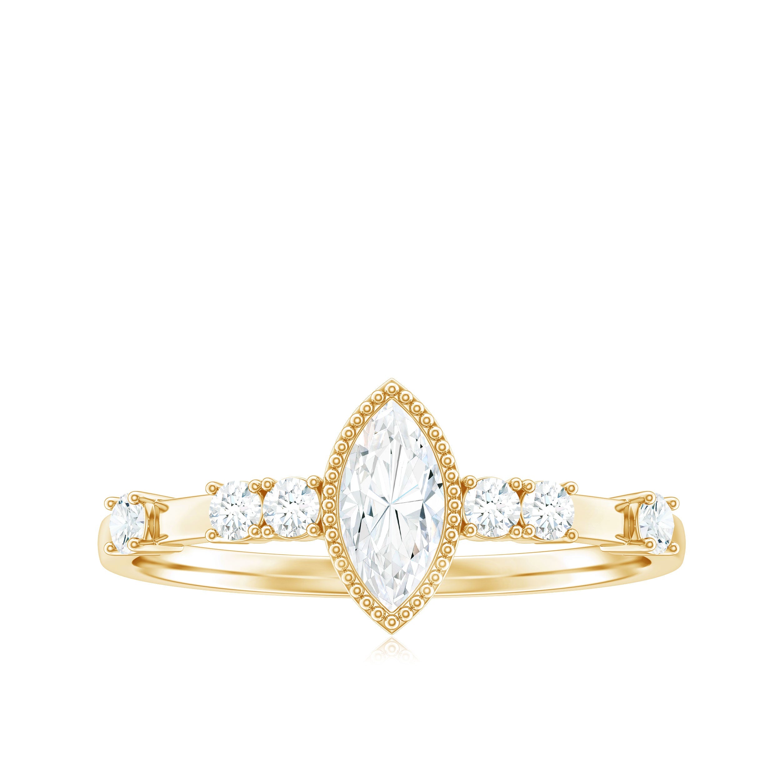 Marquise Cut Moissanite Beaded Solitaire Ring